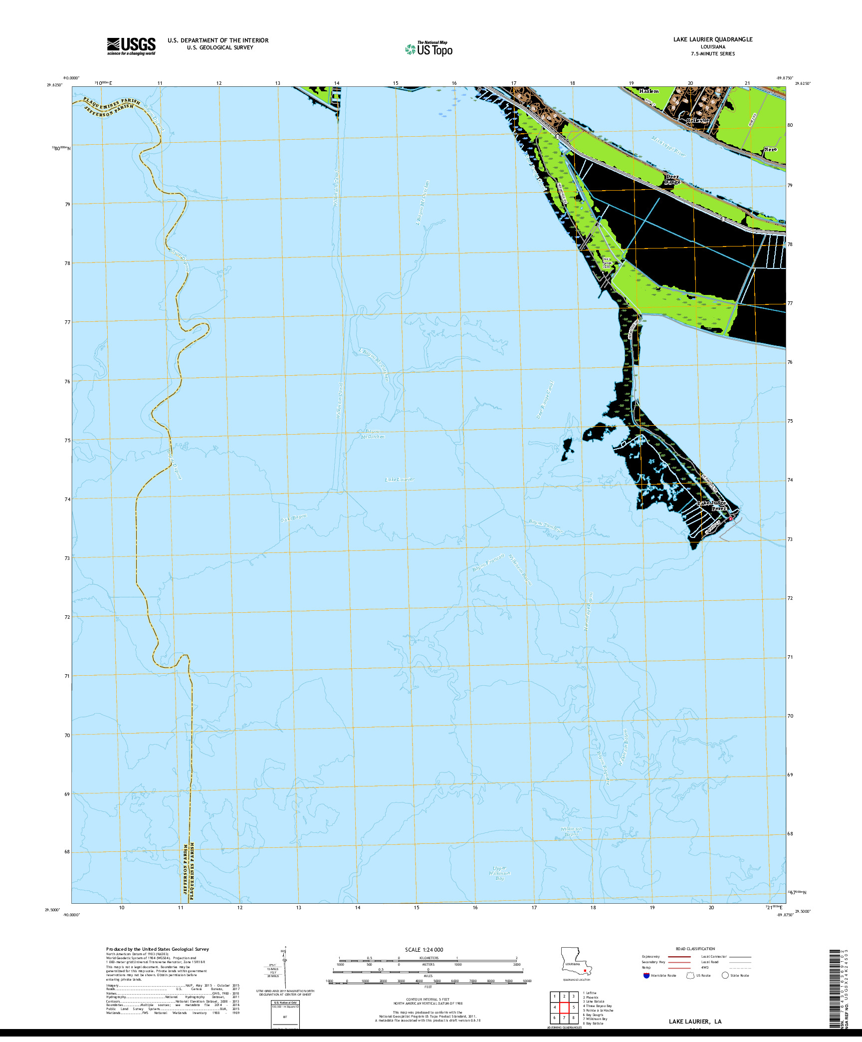 USGS US TOPO 7.5-MINUTE MAP FOR LAKE LAURIER, LA 2018