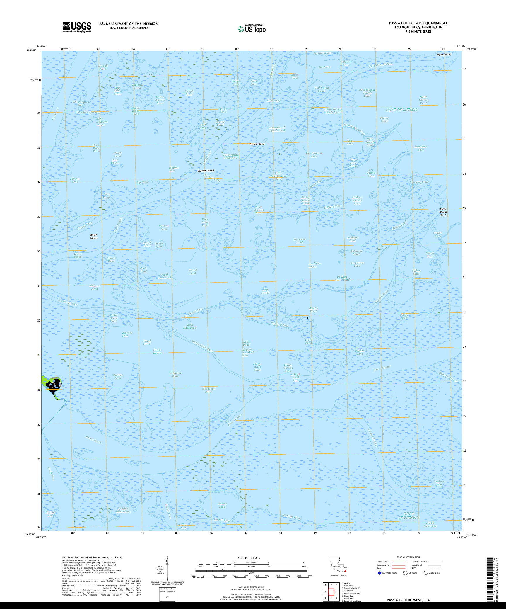 USGS US TOPO 7.5-MINUTE MAP FOR PASS A LOUTRE WEST, LA 2018