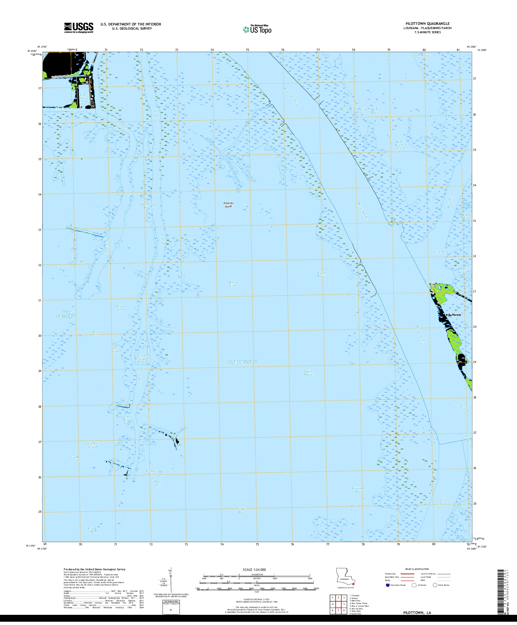 USGS US TOPO 7.5-MINUTE MAP FOR PILOTTOWN, LA 2018