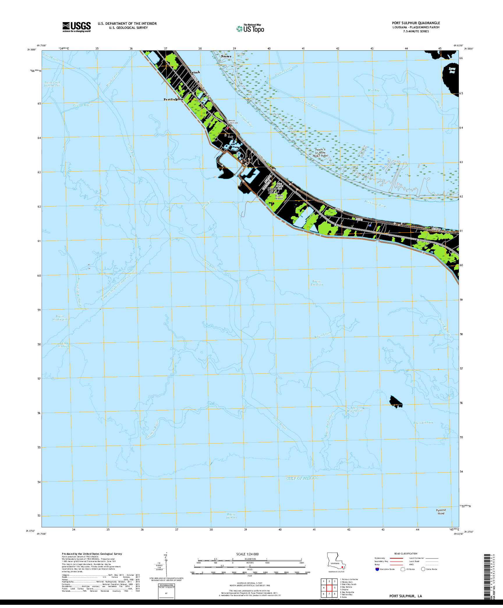 USGS US TOPO 7.5-MINUTE MAP FOR PORT SULPHUR, LA 2018