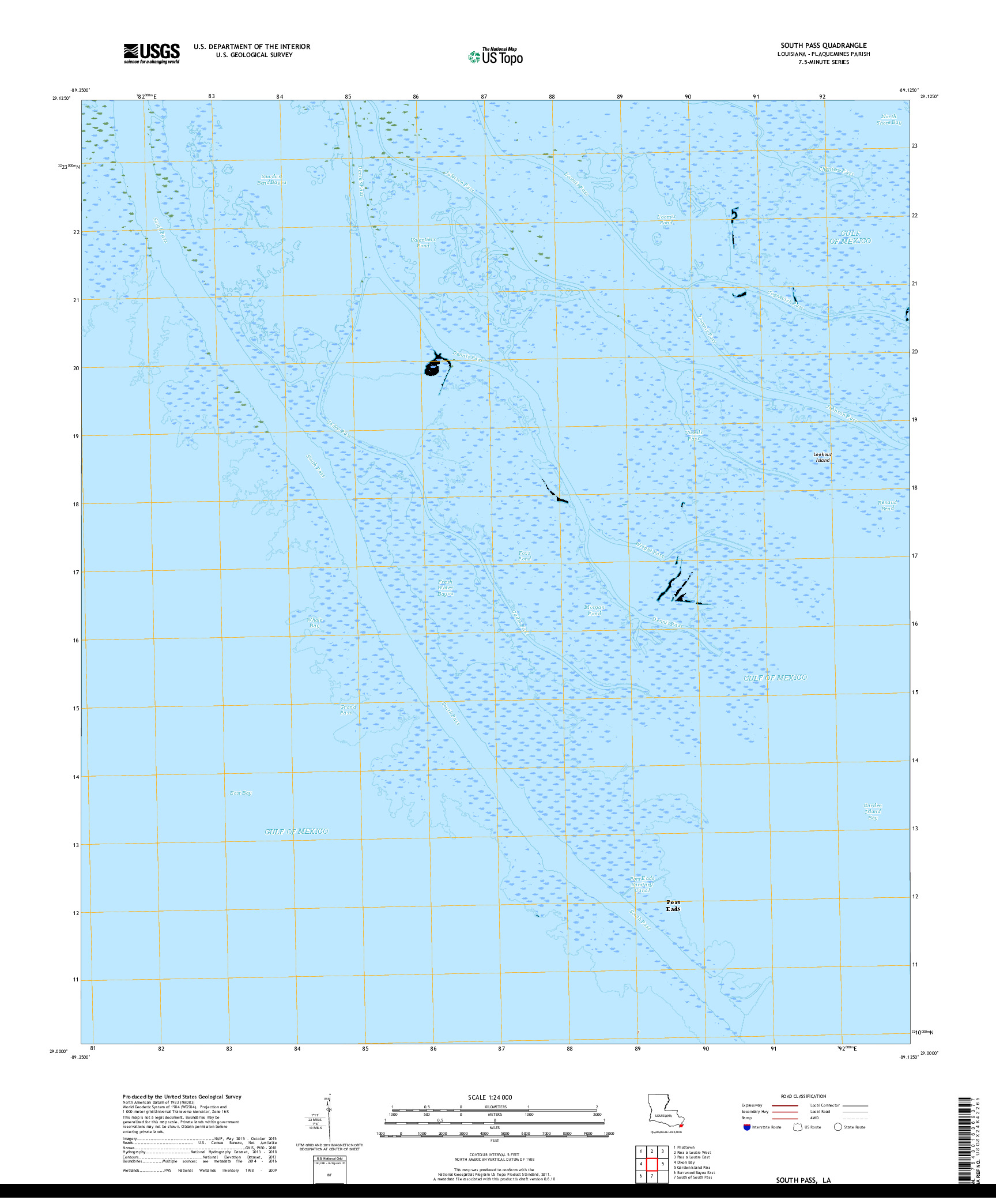 USGS US TOPO 7.5-MINUTE MAP FOR SOUTH PASS, LA 2018