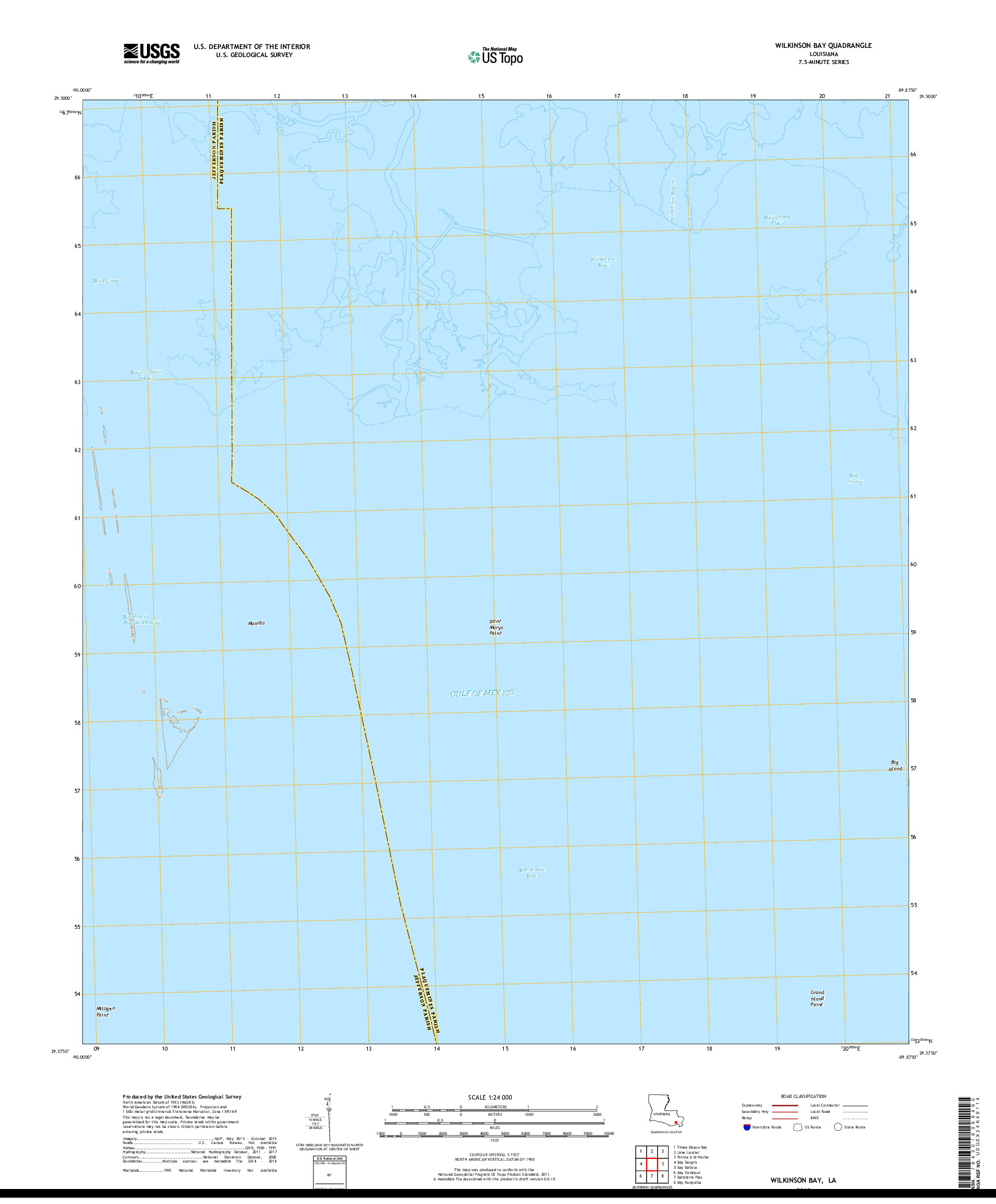 USGS US TOPO 7.5-MINUTE MAP FOR WILKINSON BAY, LA 2018