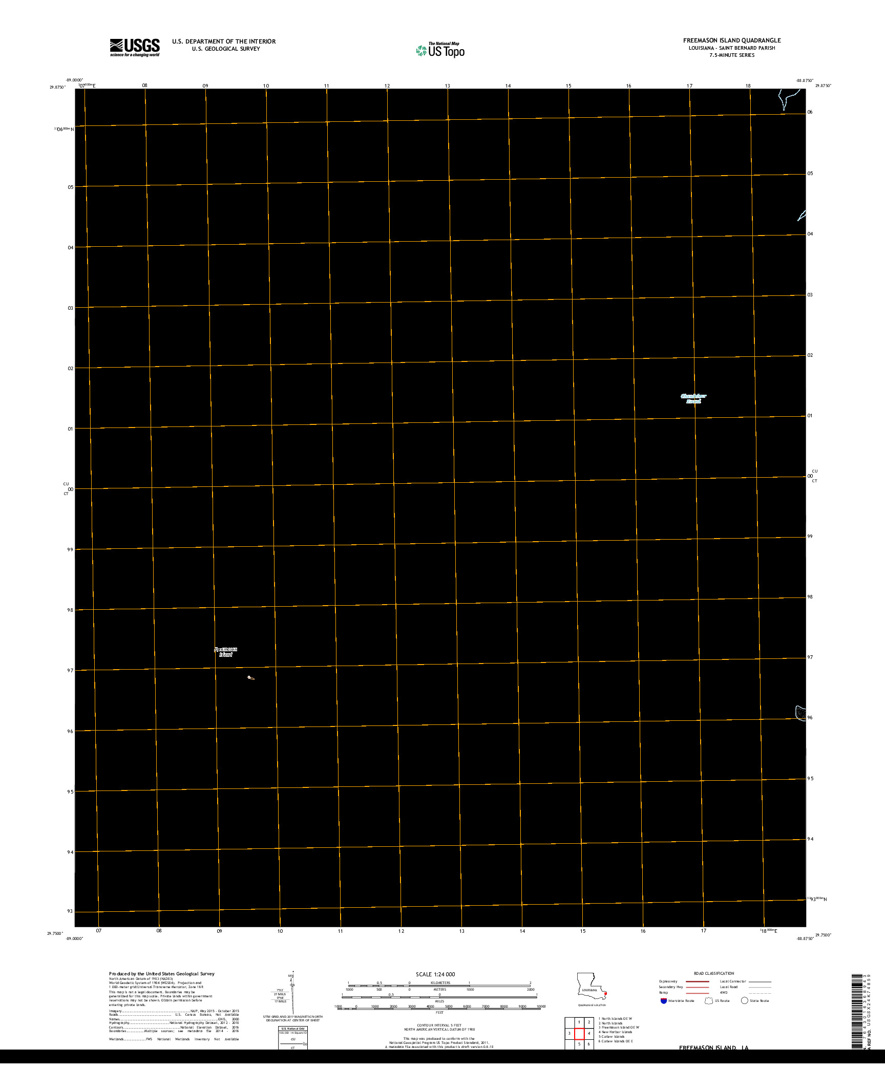 USGS US TOPO 7.5-MINUTE MAP FOR FREEMASON ISLAND, LA 2018