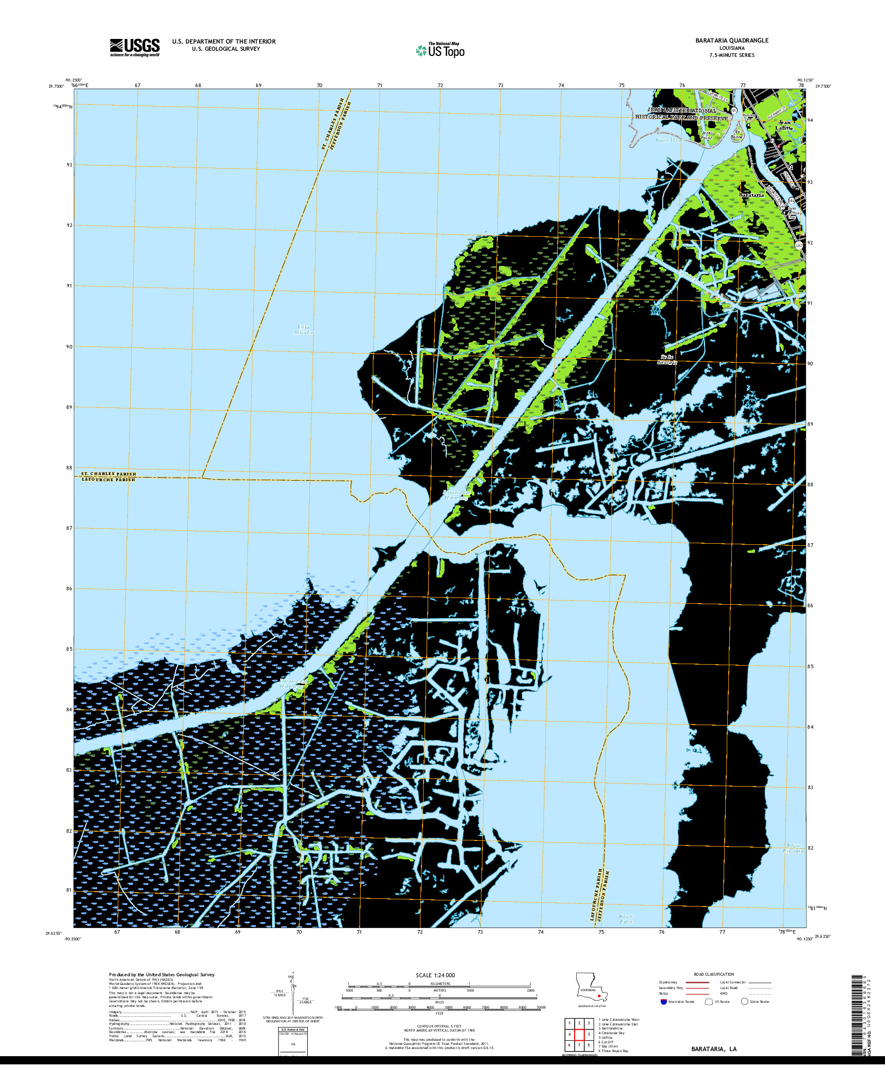 USGS US TOPO 7.5-MINUTE MAP FOR BARATARIA, LA 2018