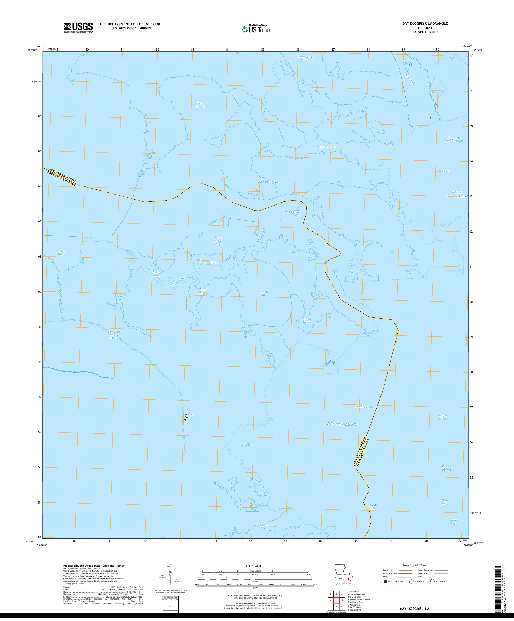 USGS US TOPO 7.5-MINUTE MAP FOR BAY DOSGRIS, LA 2018