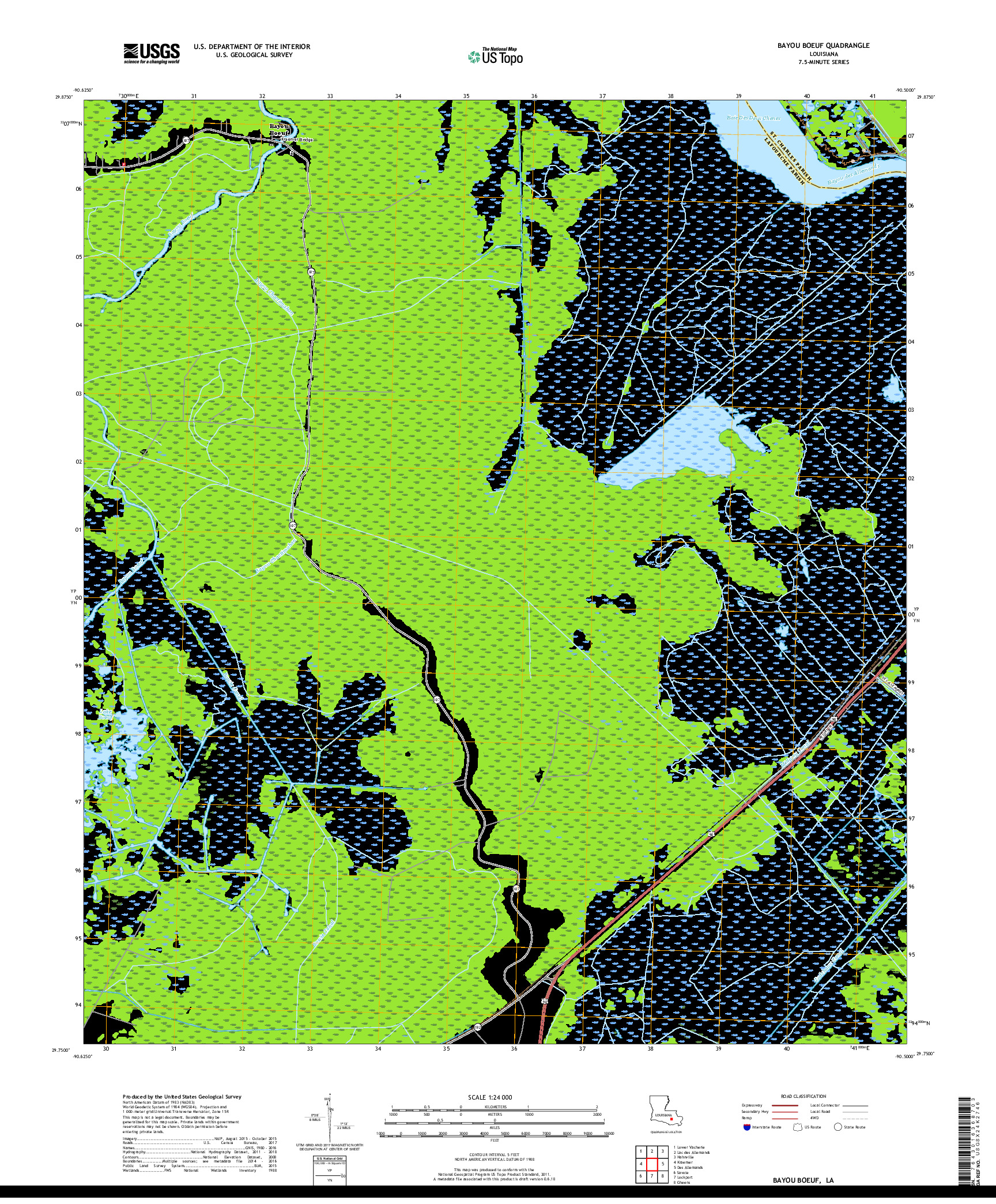 USGS US TOPO 7.5-MINUTE MAP FOR BAYOU BOEUF, LA 2018