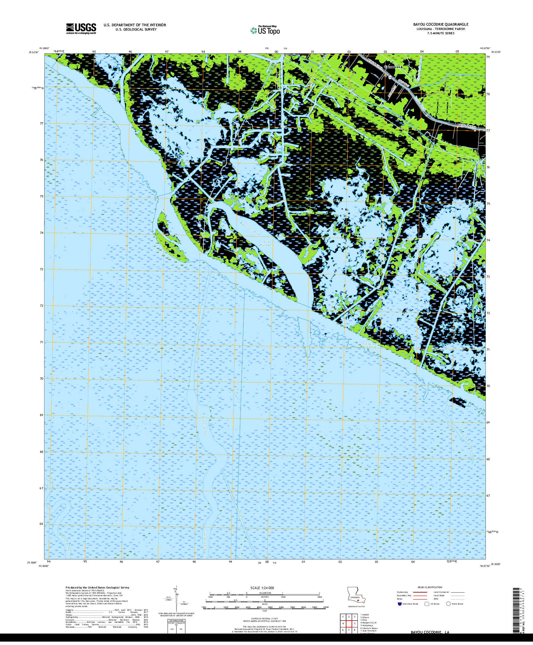 USGS US TOPO 7.5-MINUTE MAP FOR BAYOU COCODRIE, LA 2018