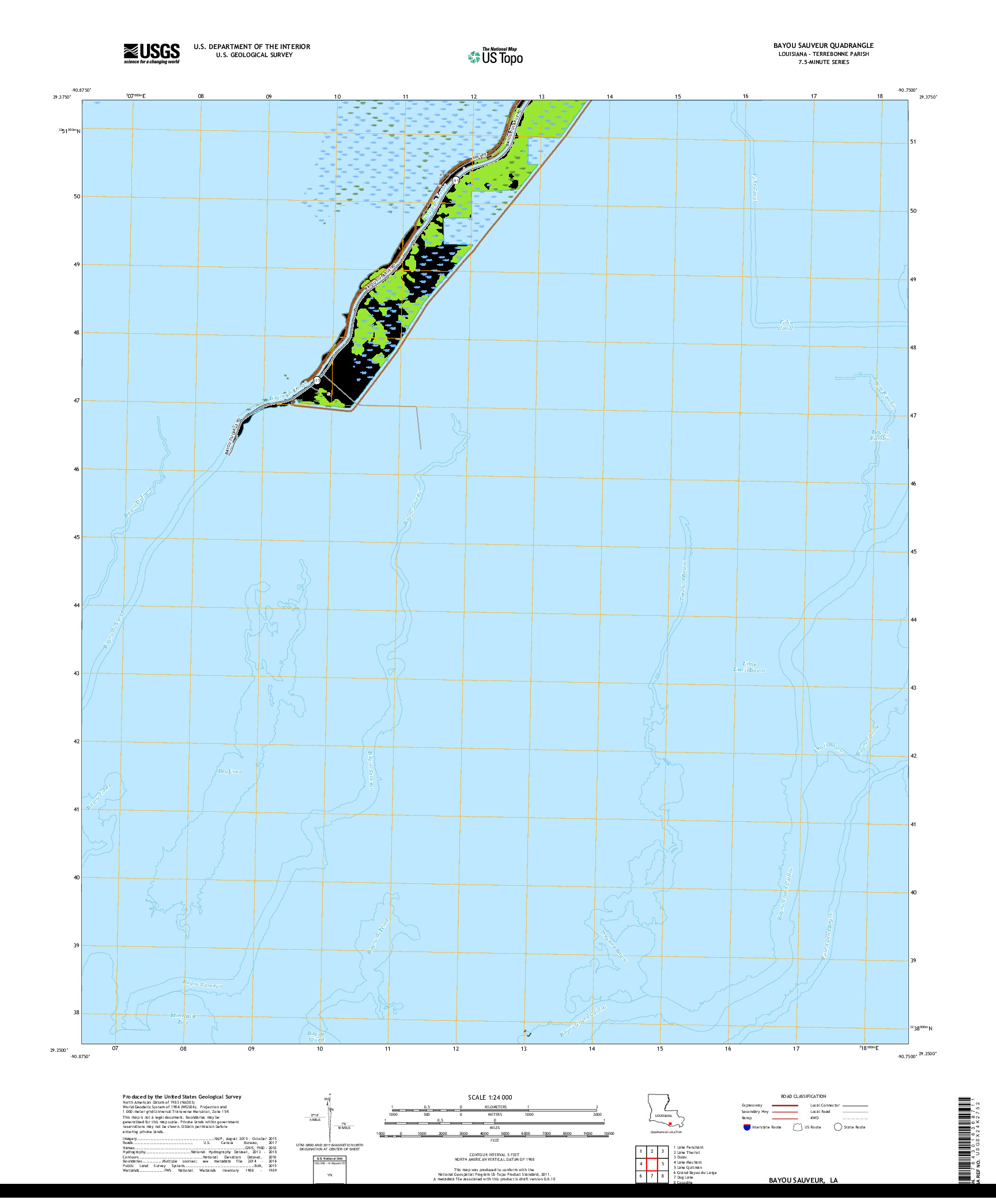USGS US TOPO 7.5-MINUTE MAP FOR BAYOU SAUVEUR, LA 2018