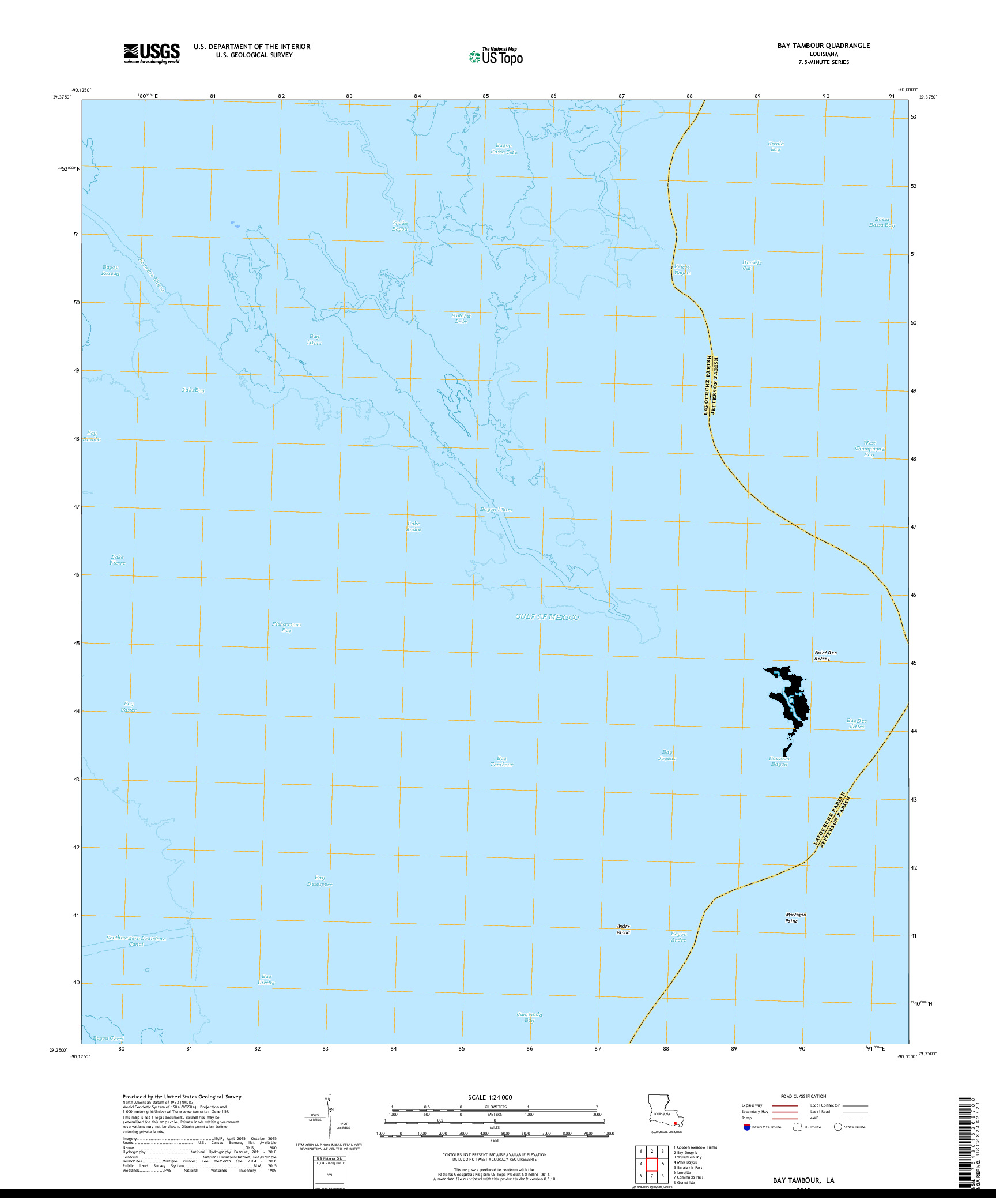USGS US TOPO 7.5-MINUTE MAP FOR BAY TAMBOUR, LA 2018