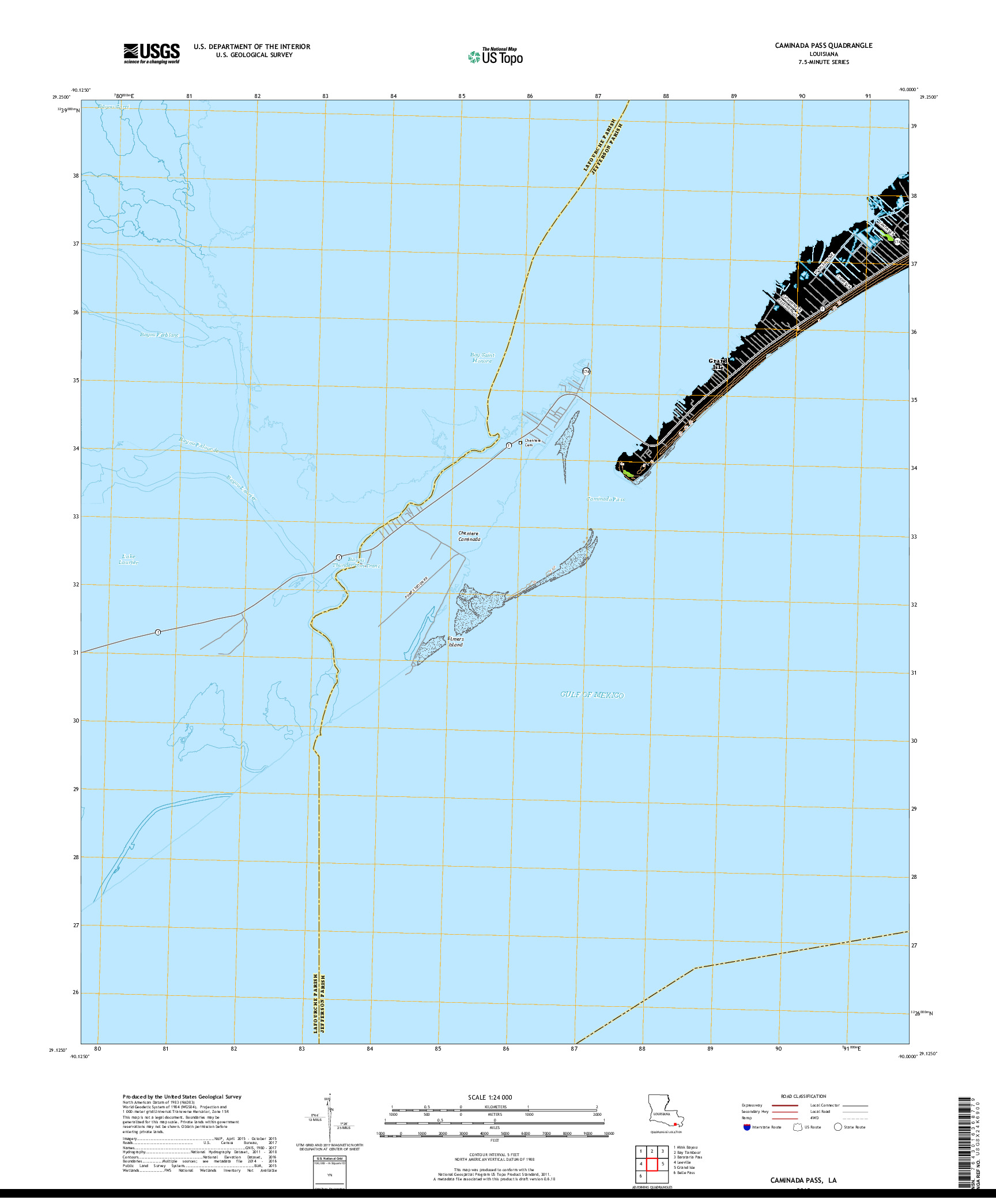 USGS US TOPO 7.5-MINUTE MAP FOR CAMINADA PASS, LA 2018