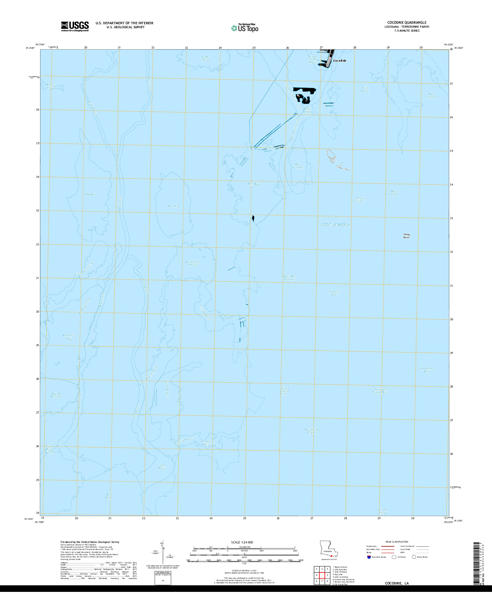 USGS US TOPO 7.5-MINUTE MAP FOR COCODRIE, LA 2018