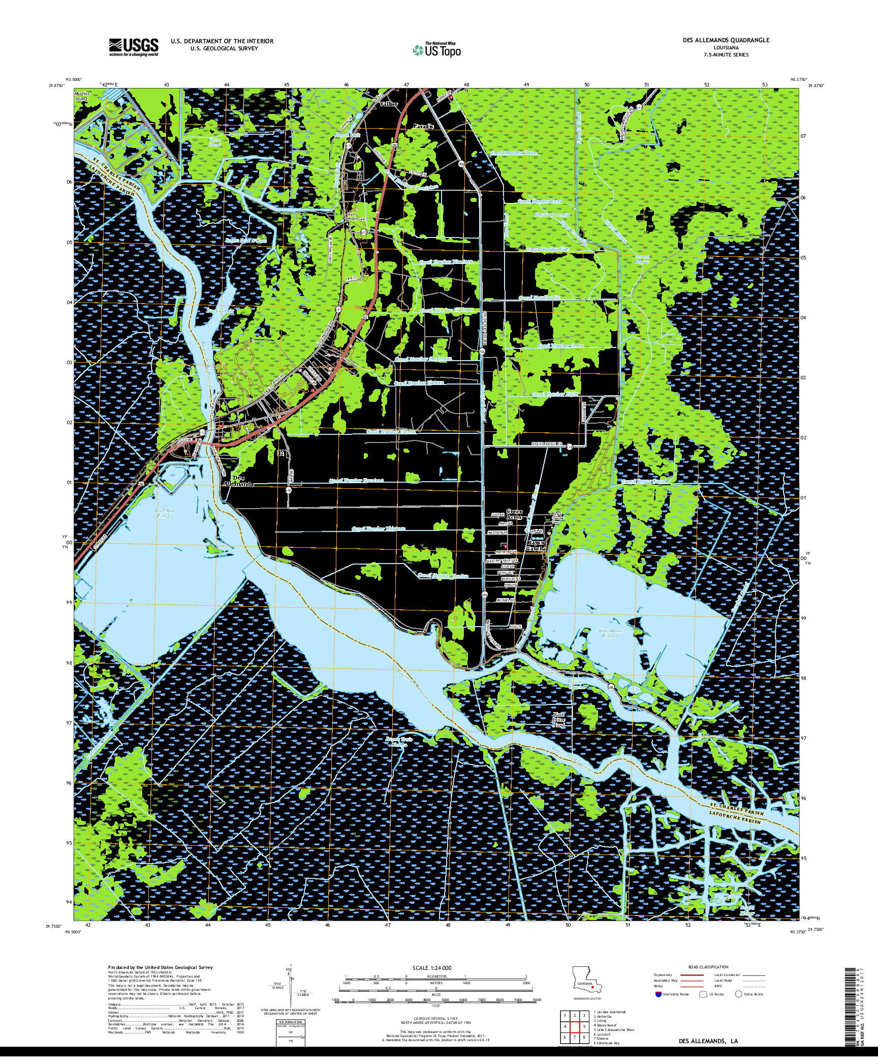 USGS US TOPO 7.5-MINUTE MAP FOR DES ALLEMANDS, LA 2018