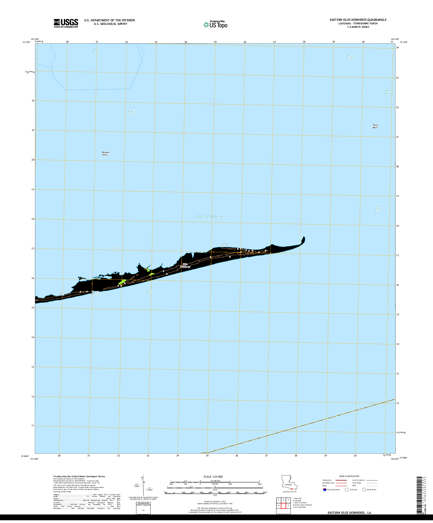 USGS US TOPO 7.5-MINUTE MAP FOR EASTERN ISLES DERNIERES, LA 2018