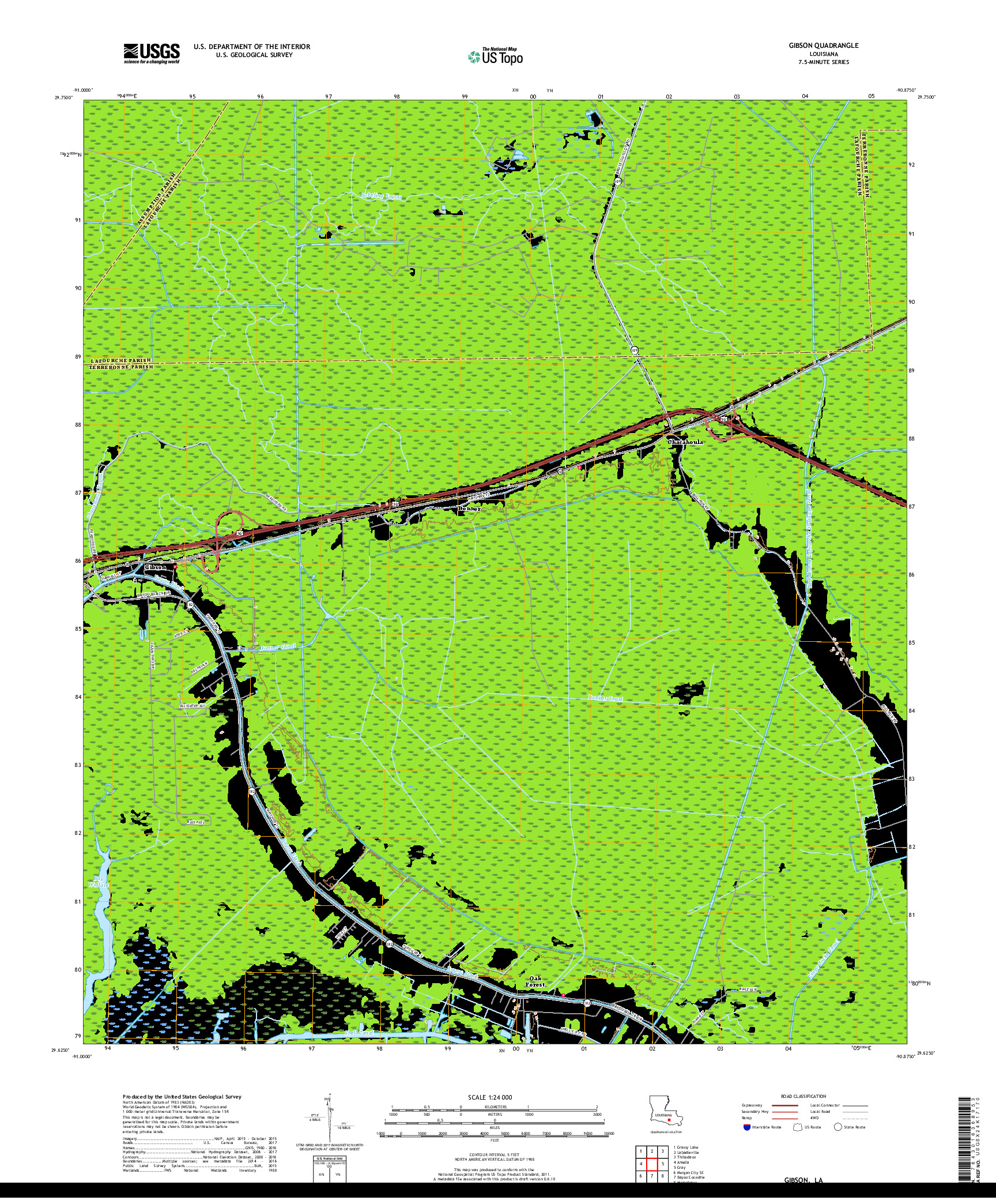 USGS US TOPO 7.5-MINUTE MAP FOR GIBSON, LA 2018