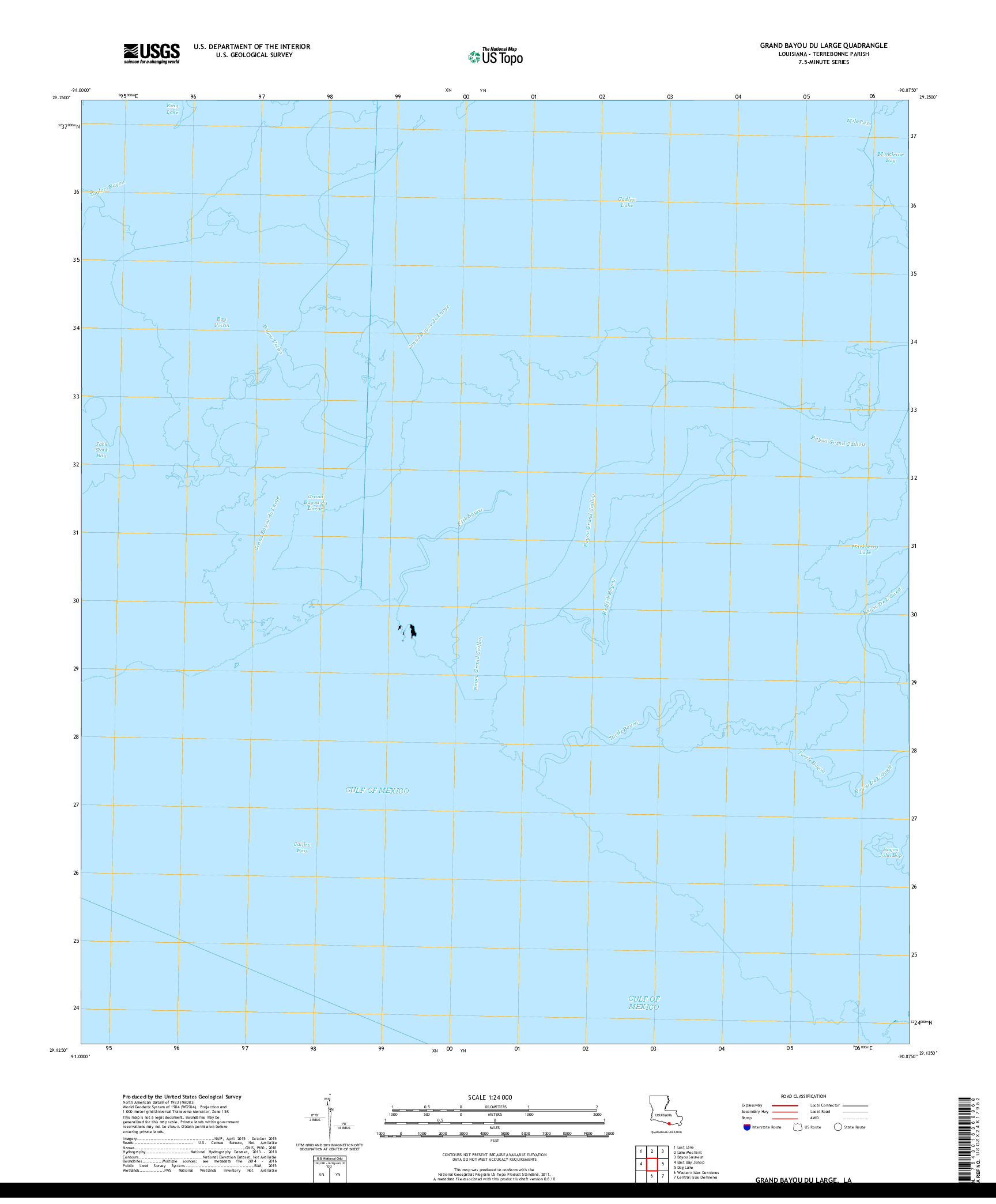 USGS US TOPO 7.5-MINUTE MAP FOR GRAND BAYOU DU LARGE, LA 2018