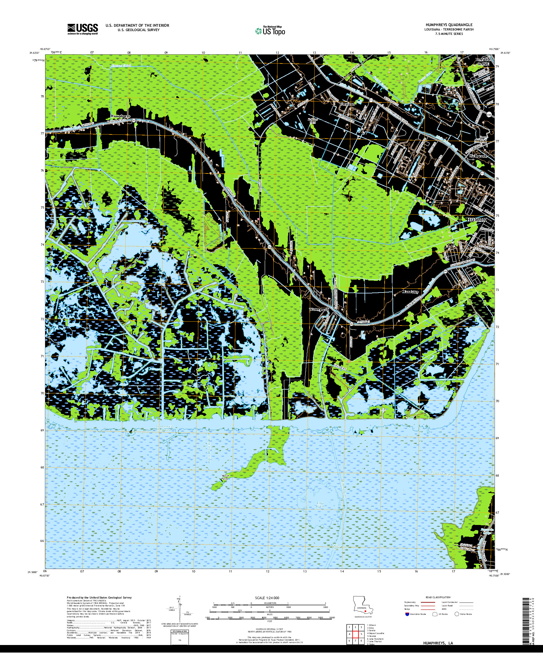 USGS US TOPO 7.5-MINUTE MAP FOR HUMPHREYS, LA 2018