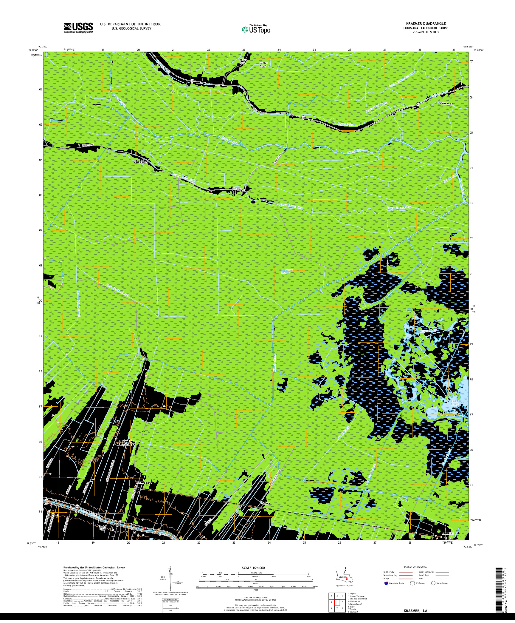 USGS US TOPO 7.5-MINUTE MAP FOR KRAEMER, LA 2018