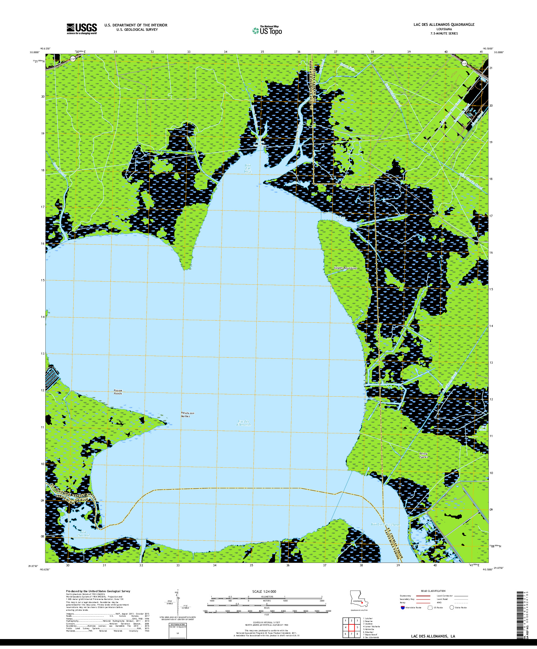 USGS US TOPO 7.5-MINUTE MAP FOR LAC DES ALLEMANDS, LA 2018