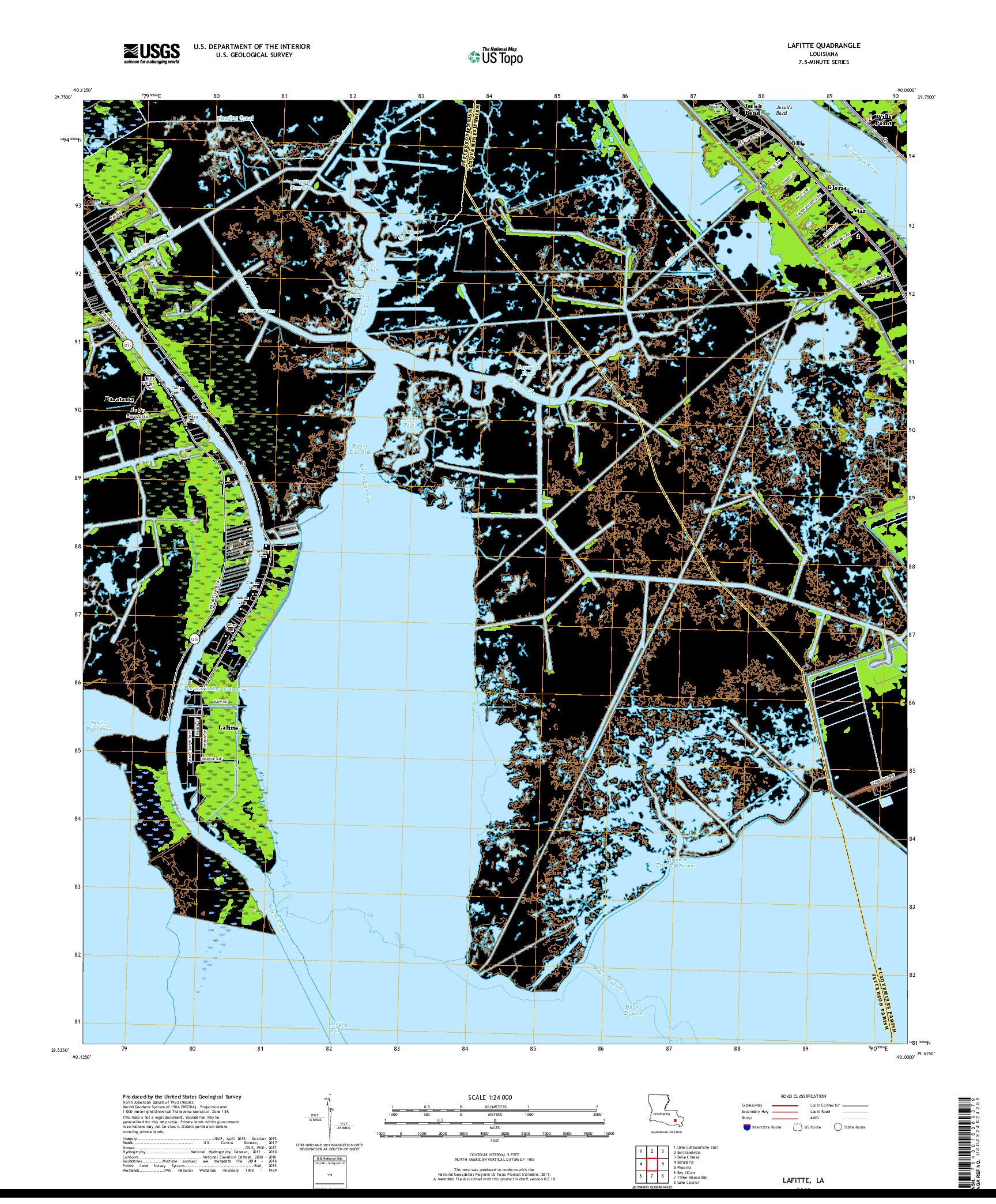 USGS US TOPO 7.5-MINUTE MAP FOR LAFITTE, LA 2018