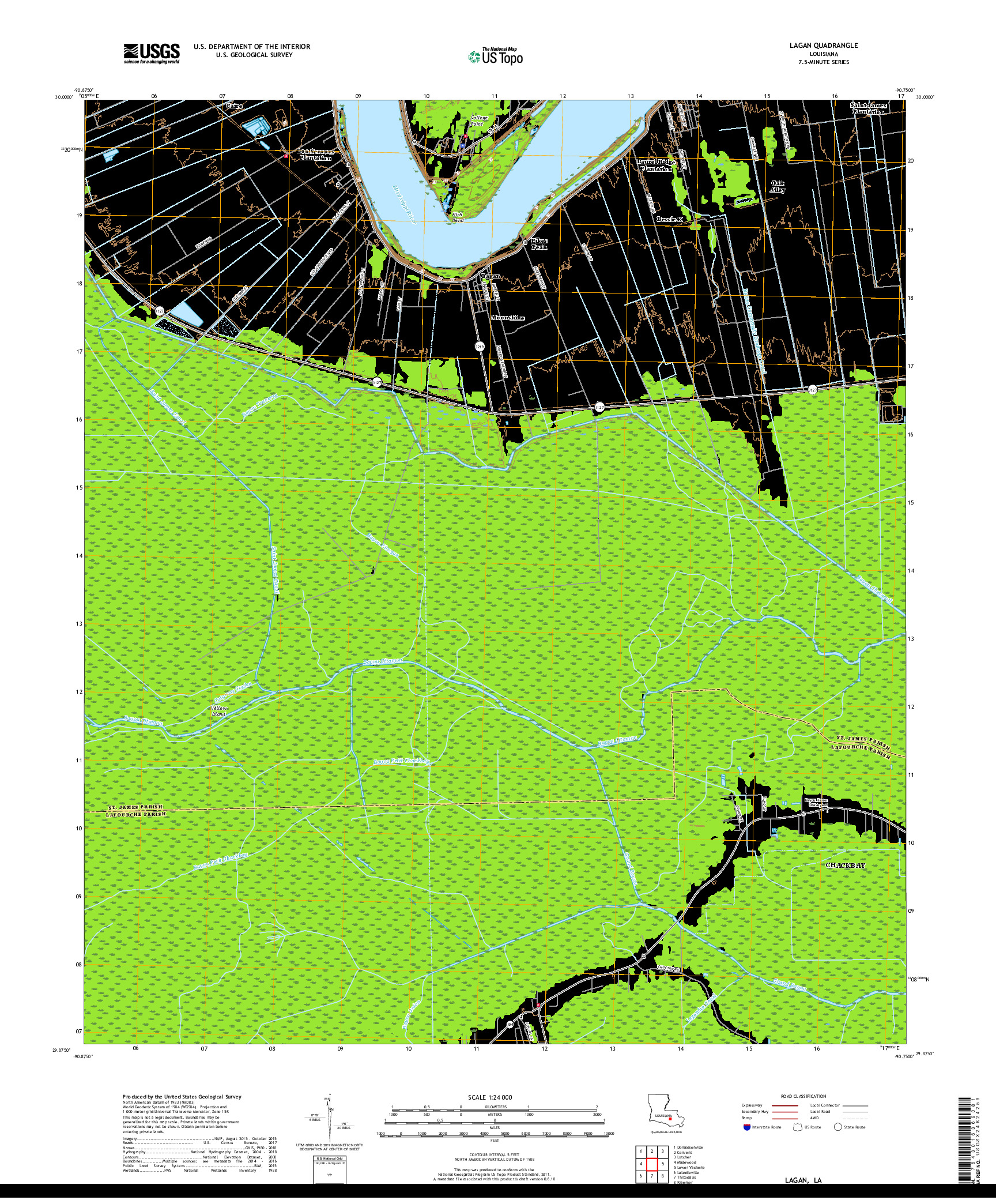 USGS US TOPO 7.5-MINUTE MAP FOR LAGAN, LA 2018