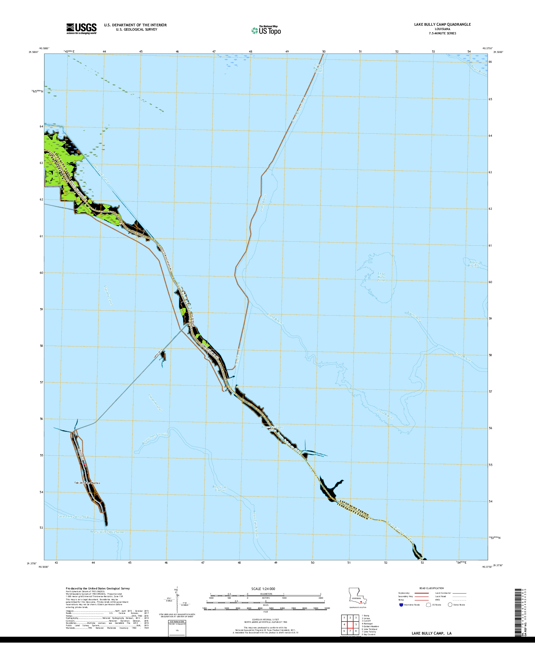 USGS US TOPO 7.5-MINUTE MAP FOR LAKE BULLY CAMP, LA 2018