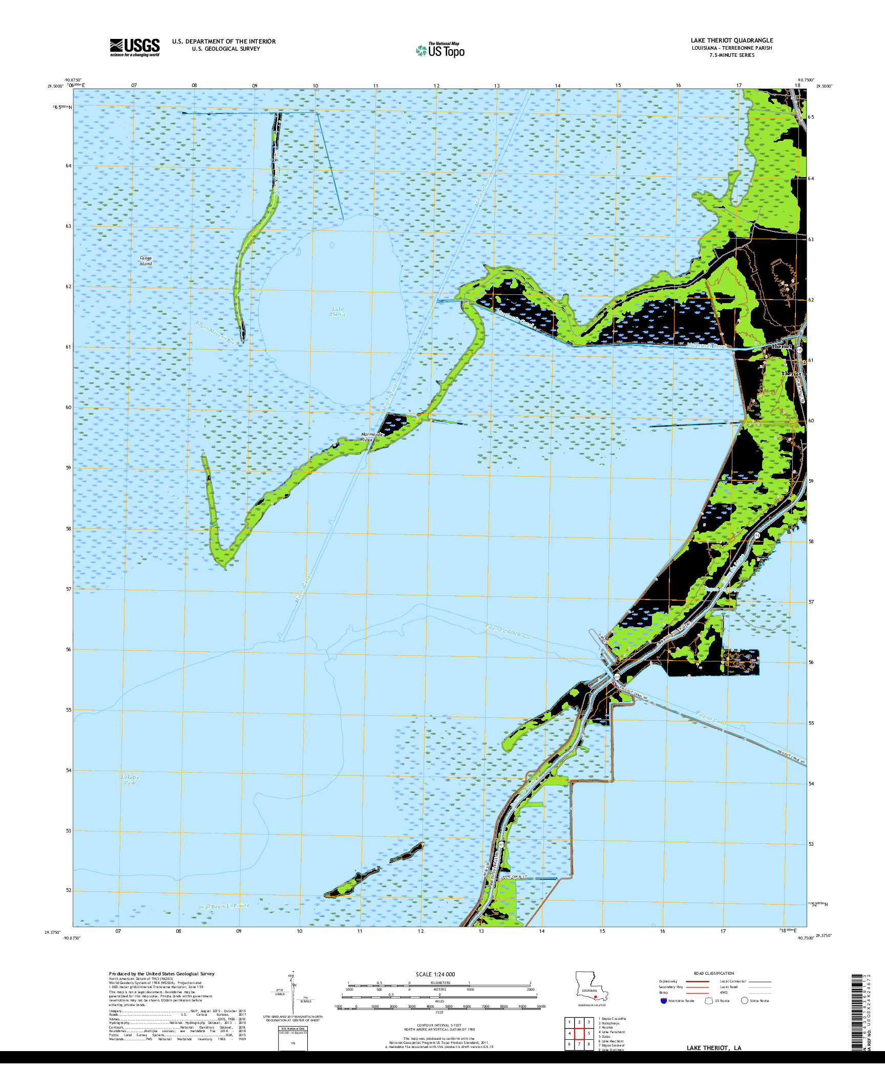 USGS US TOPO 7.5-MINUTE MAP FOR LAKE THERIOT, LA 2018
