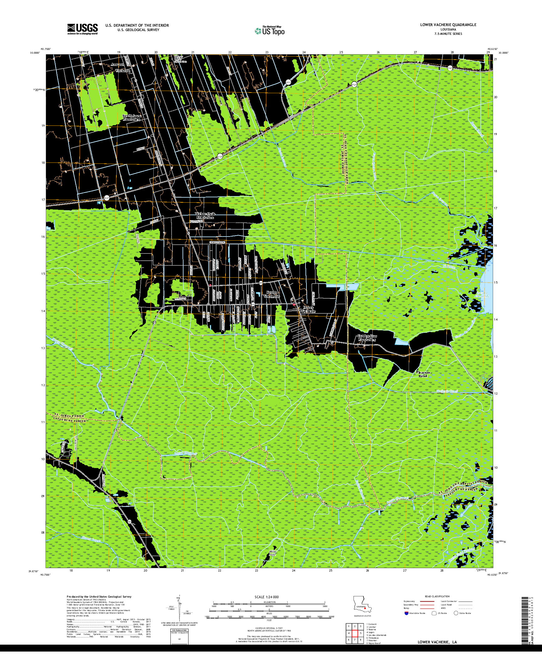 USGS US TOPO 7.5-MINUTE MAP FOR LOWER VACHERIE, LA 2018