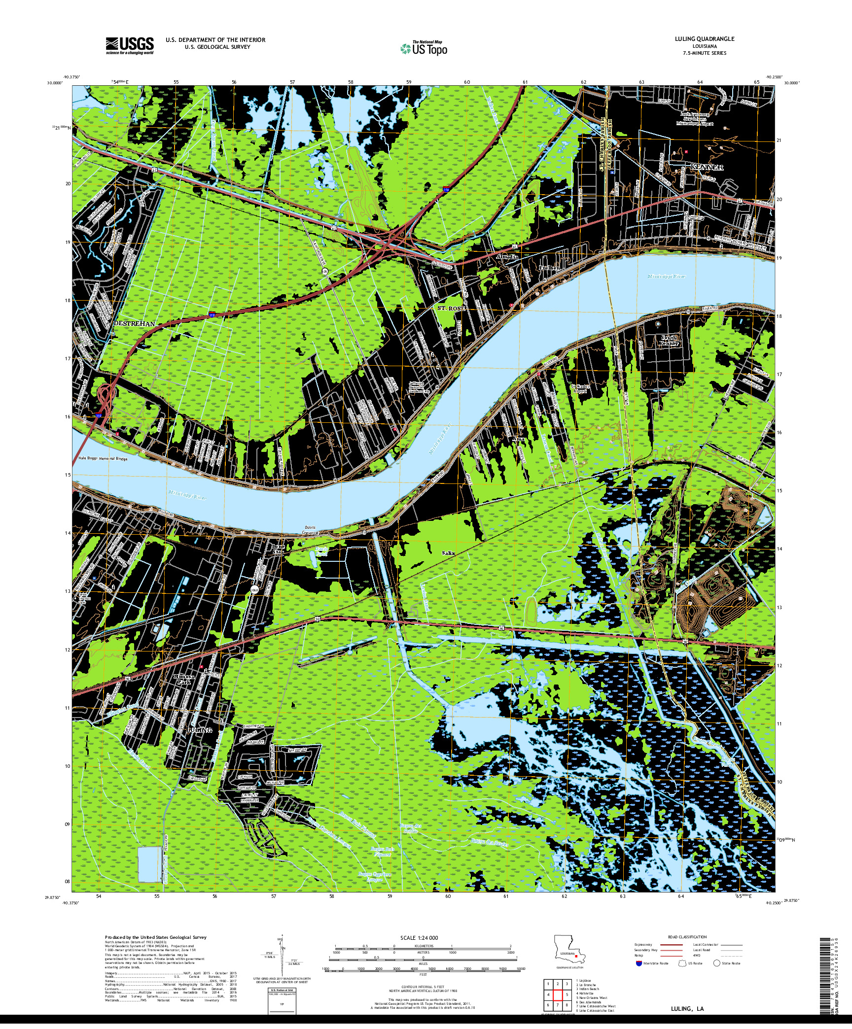 USGS US TOPO 7.5-MINUTE MAP FOR LULING, LA 2018