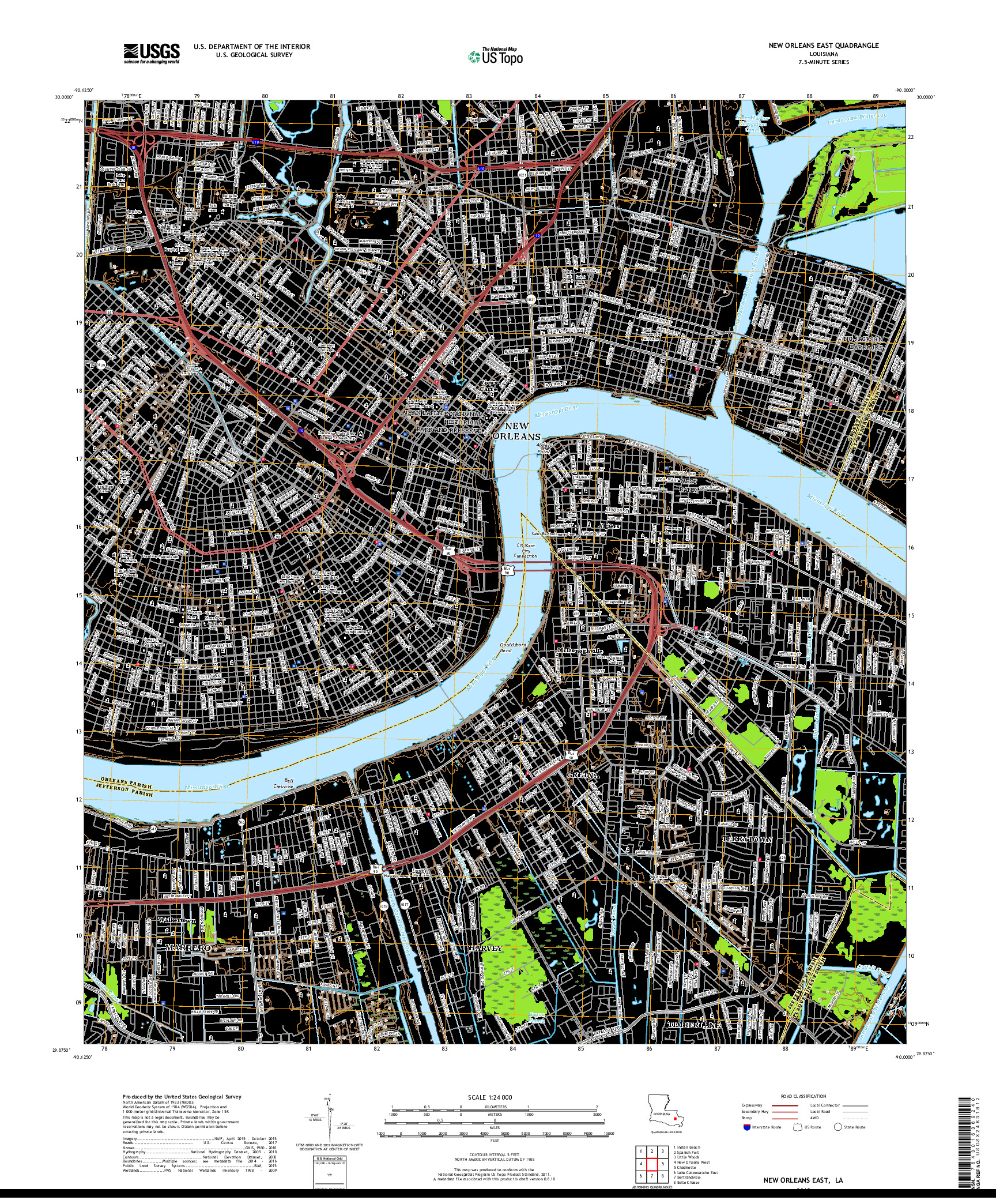 USGS US TOPO 7.5-MINUTE MAP FOR NEW ORLEANS EAST, LA 2018