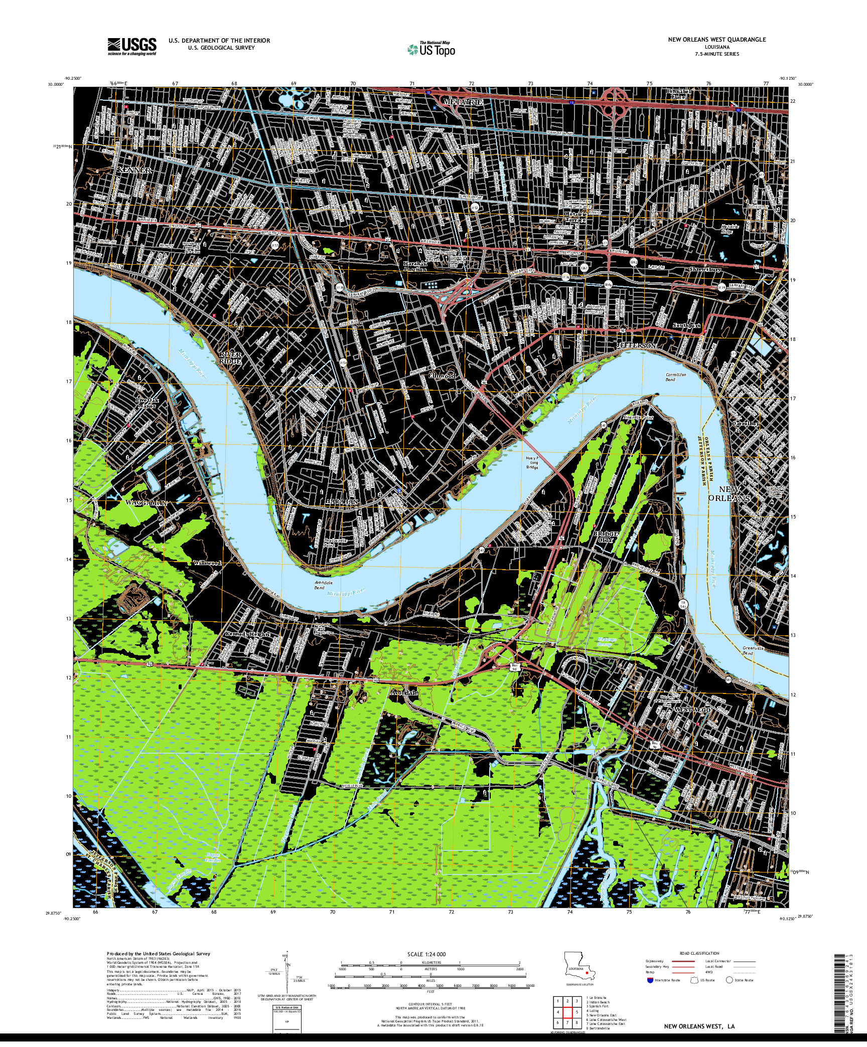 USGS US TOPO 7.5-MINUTE MAP FOR NEW ORLEANS WEST, LA 2018