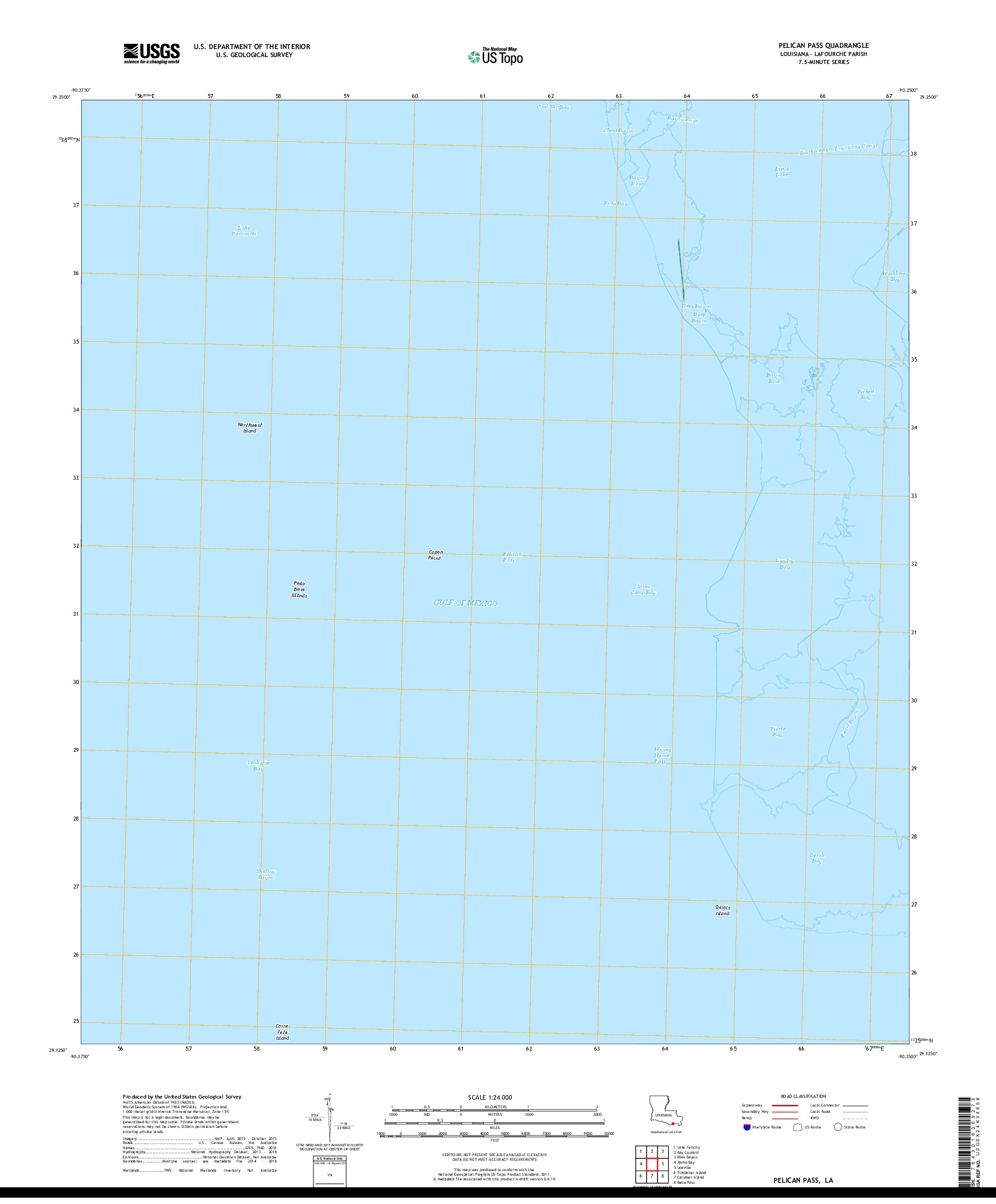 USGS US TOPO 7.5-MINUTE MAP FOR PELICAN PASS, LA 2018
