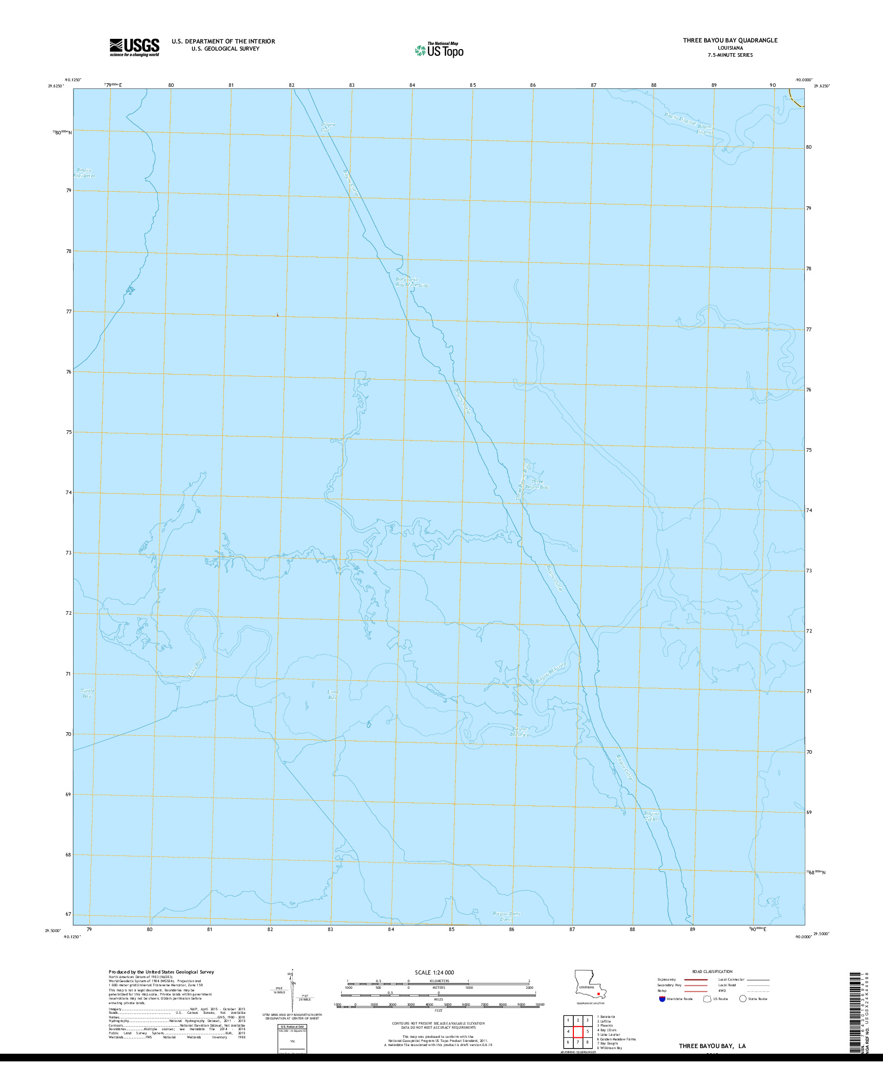 USGS US TOPO 7.5-MINUTE MAP FOR THREE BAYOU BAY, LA 2018