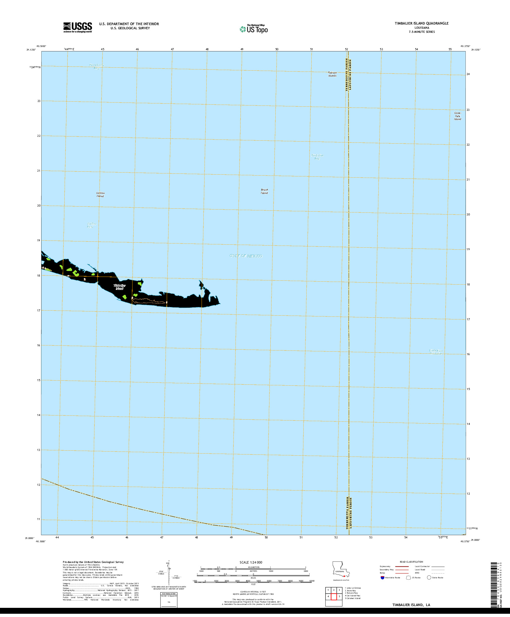 USGS US TOPO 7.5-MINUTE MAP FOR TIMBALIER ISLAND, LA 2018