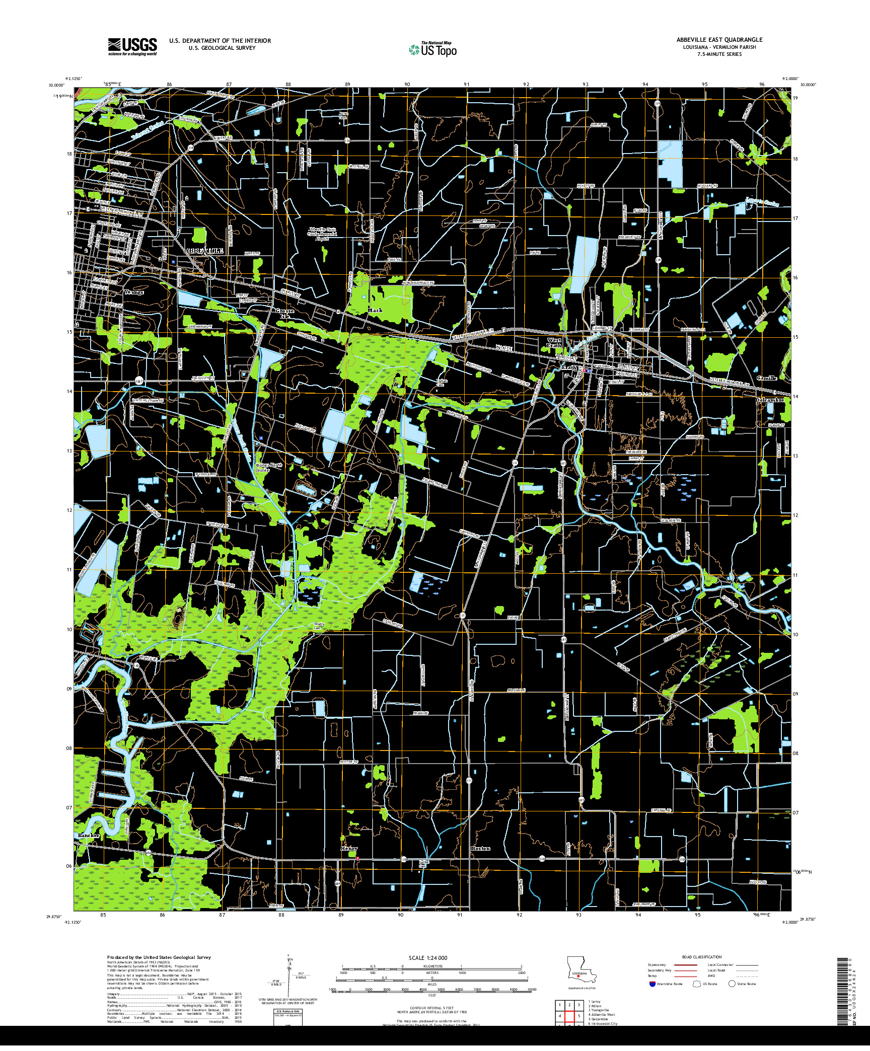 USGS US TOPO 7.5-MINUTE MAP FOR ABBEVILLE EAST, LA 2018