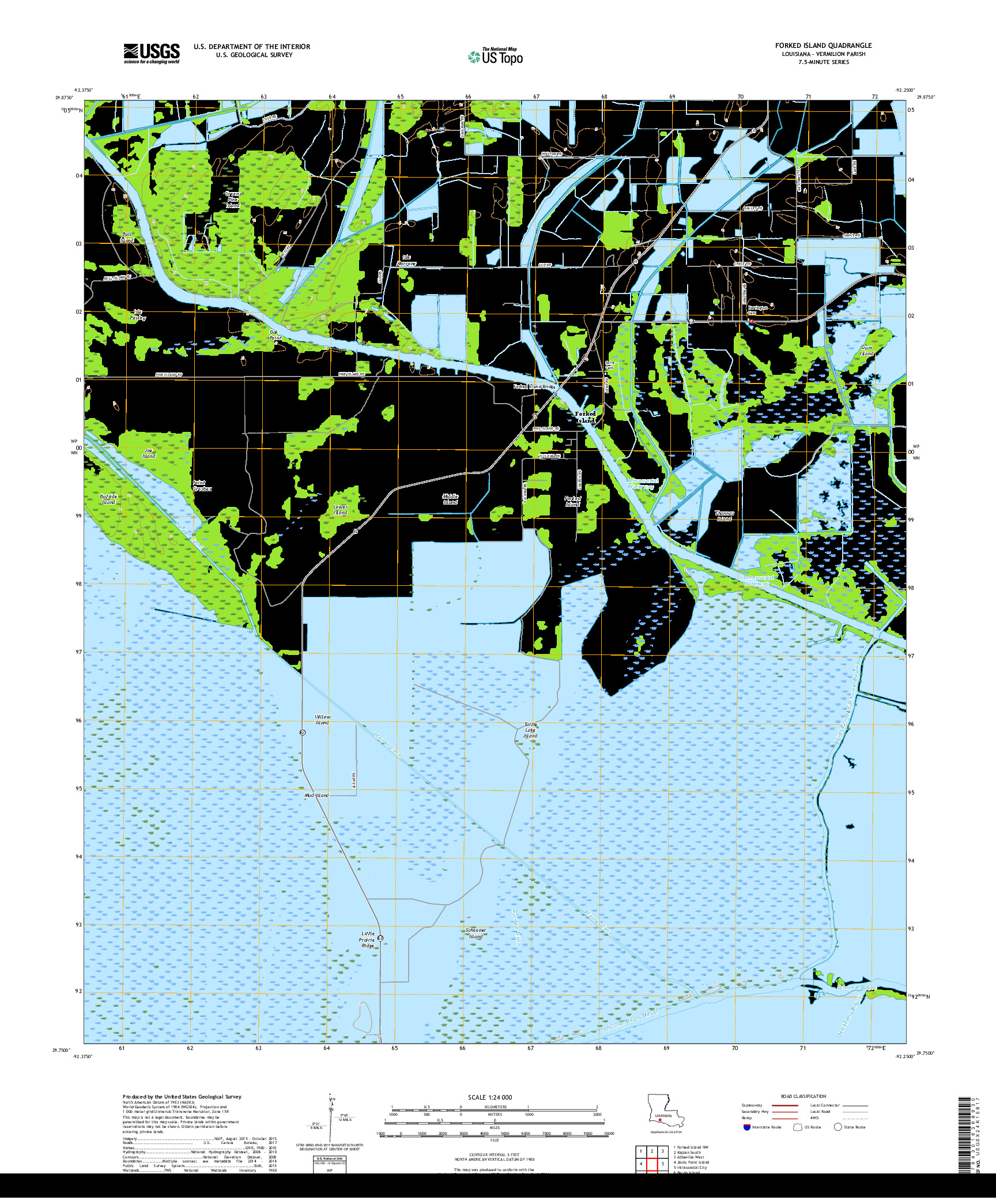 USGS US TOPO 7.5-MINUTE MAP FOR FORKED ISLAND, LA 2018