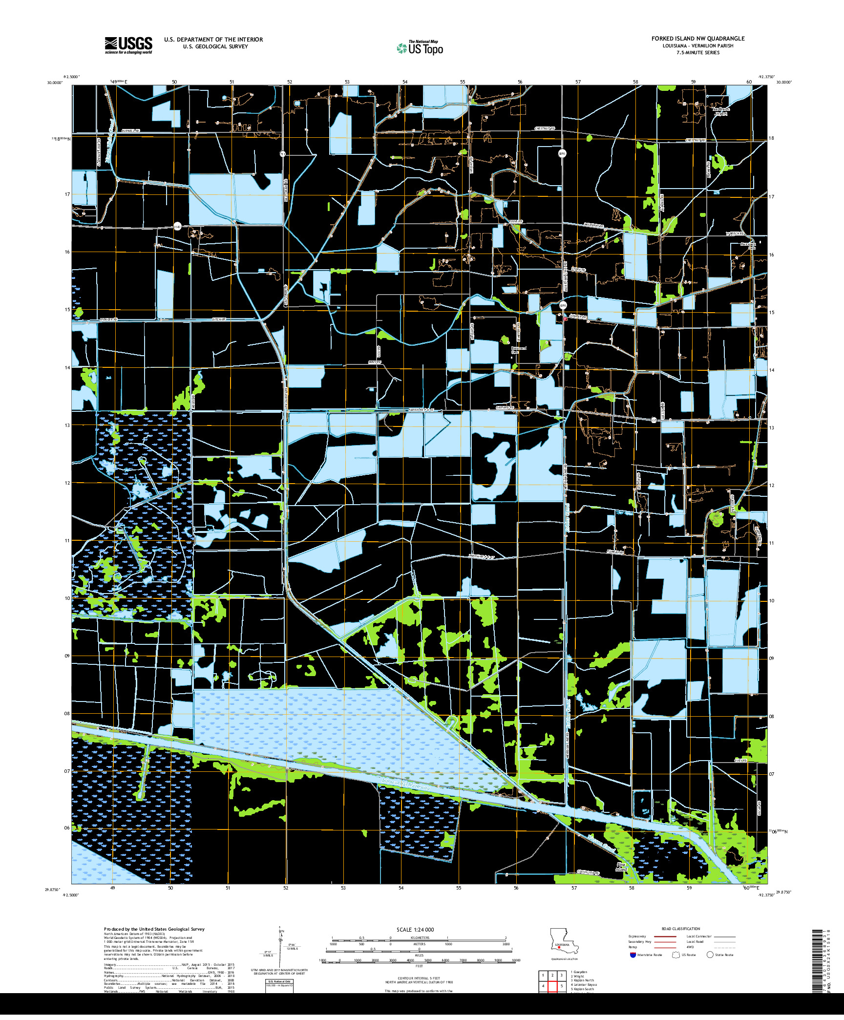 USGS US TOPO 7.5-MINUTE MAP FOR FORKED ISLAND NW, LA 2018