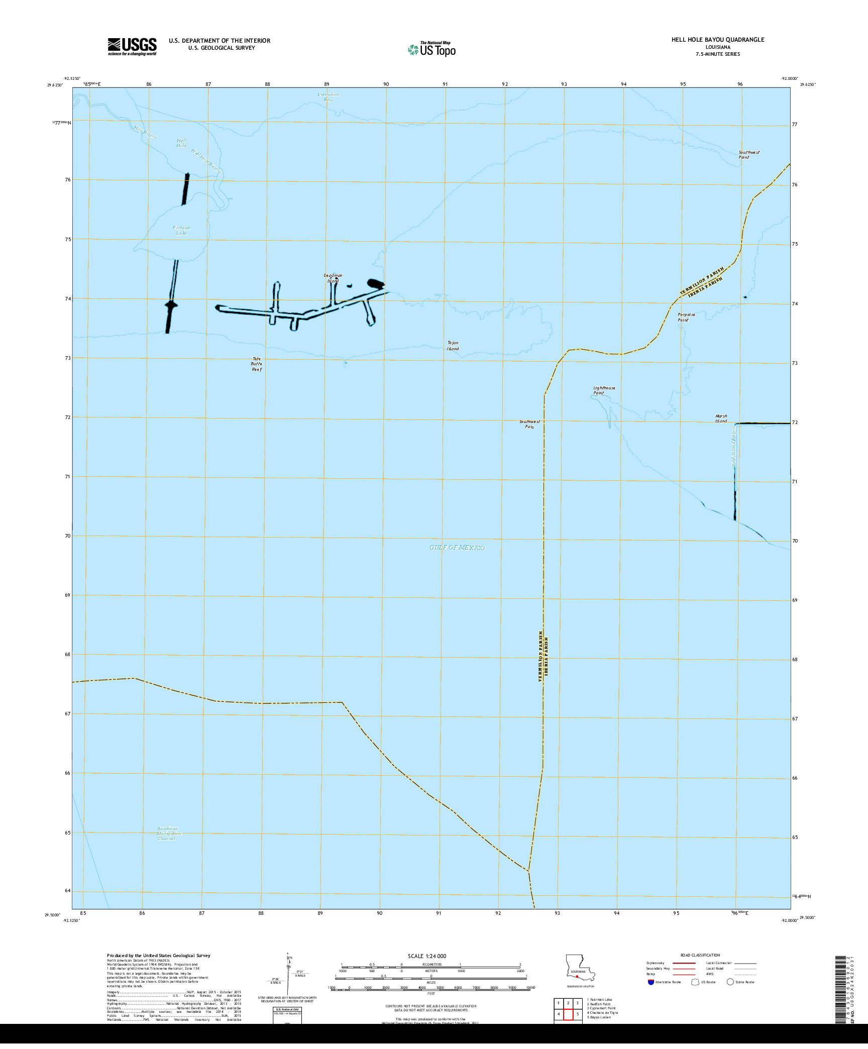 USGS US TOPO 7.5-MINUTE MAP FOR HELL HOLE BAYOU, LA 2018