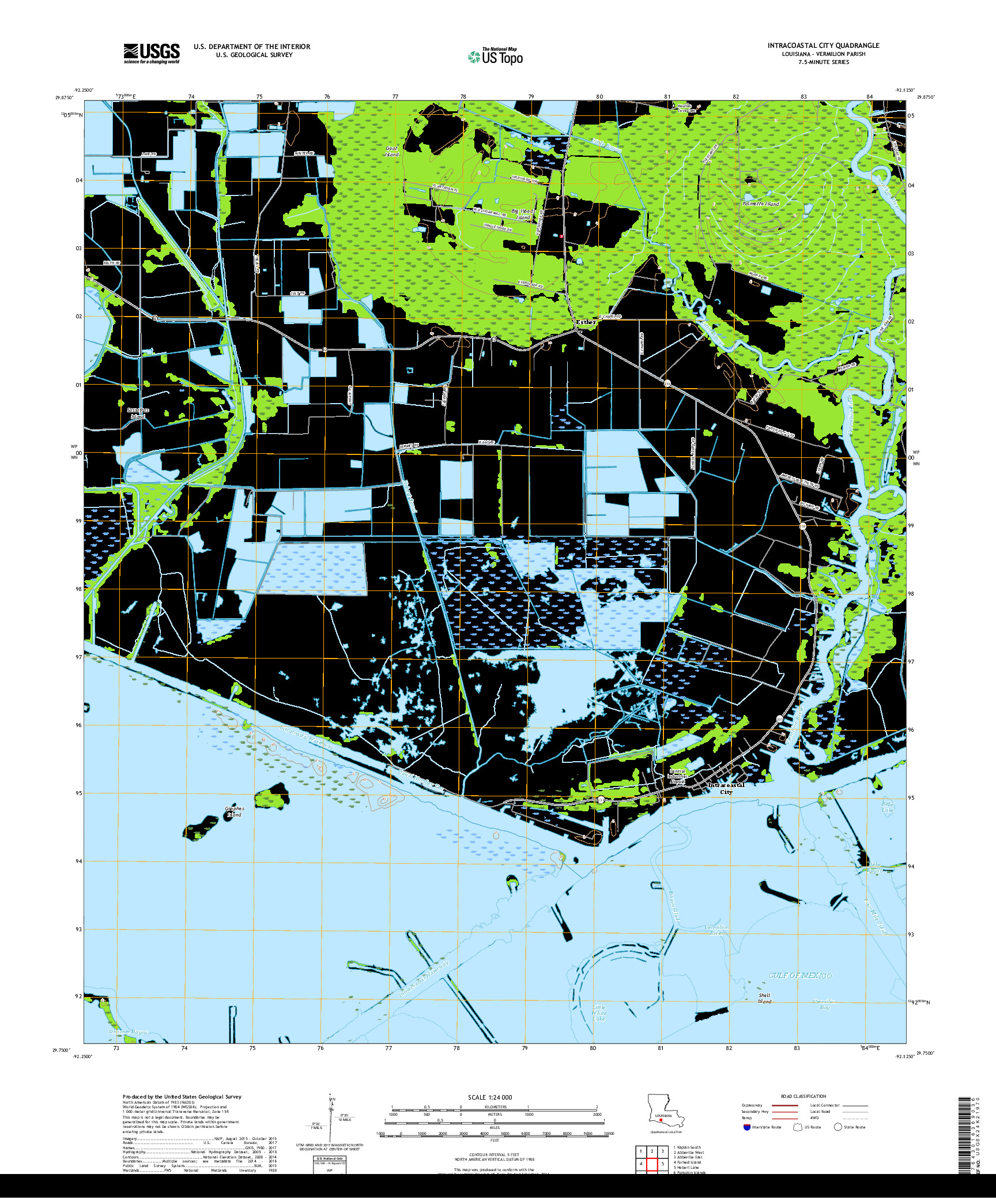 USGS US TOPO 7.5-MINUTE MAP FOR INTRACOASTAL CITY, LA 2018