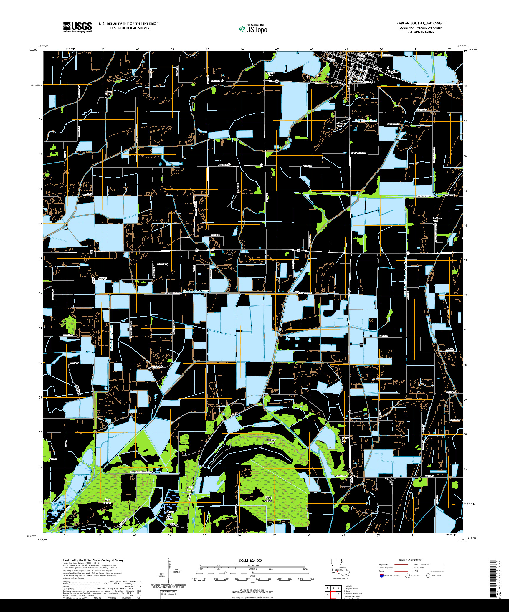 USGS US TOPO 7.5-MINUTE MAP FOR KAPLAN SOUTH, LA 2018