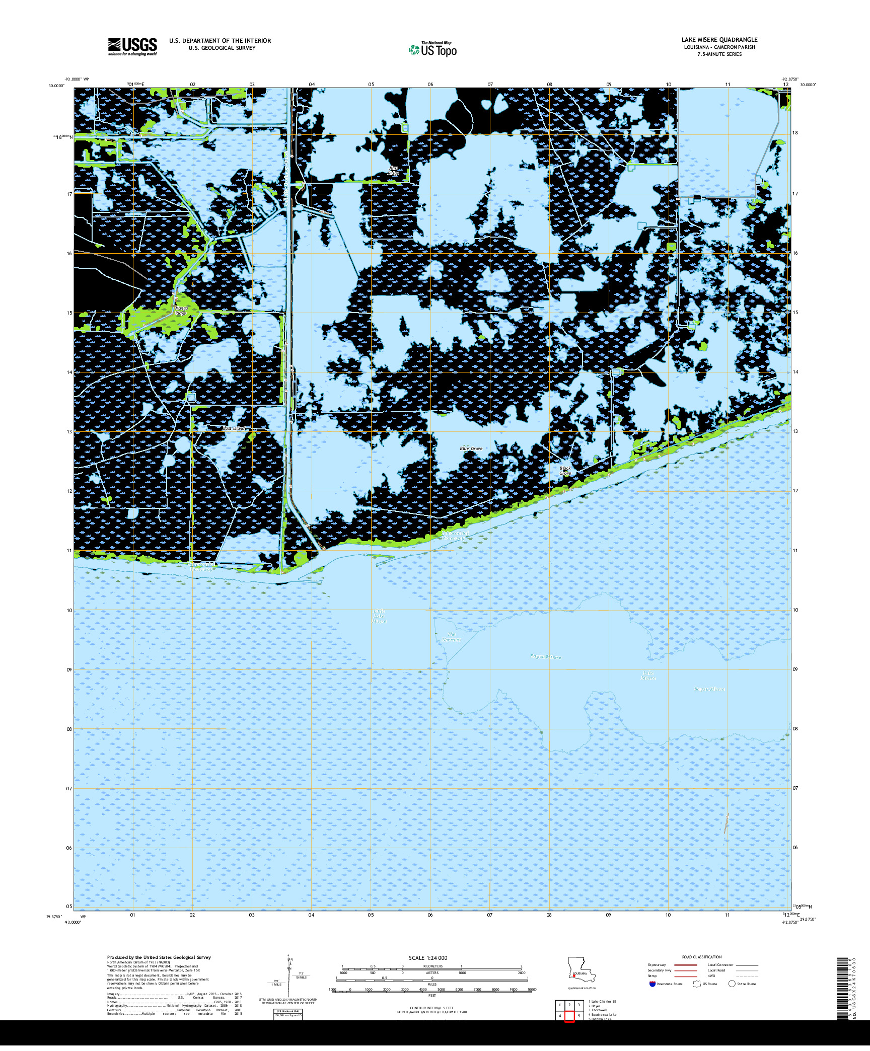 USGS US TOPO 7.5-MINUTE MAP FOR LAKE MISERE, LA 2018