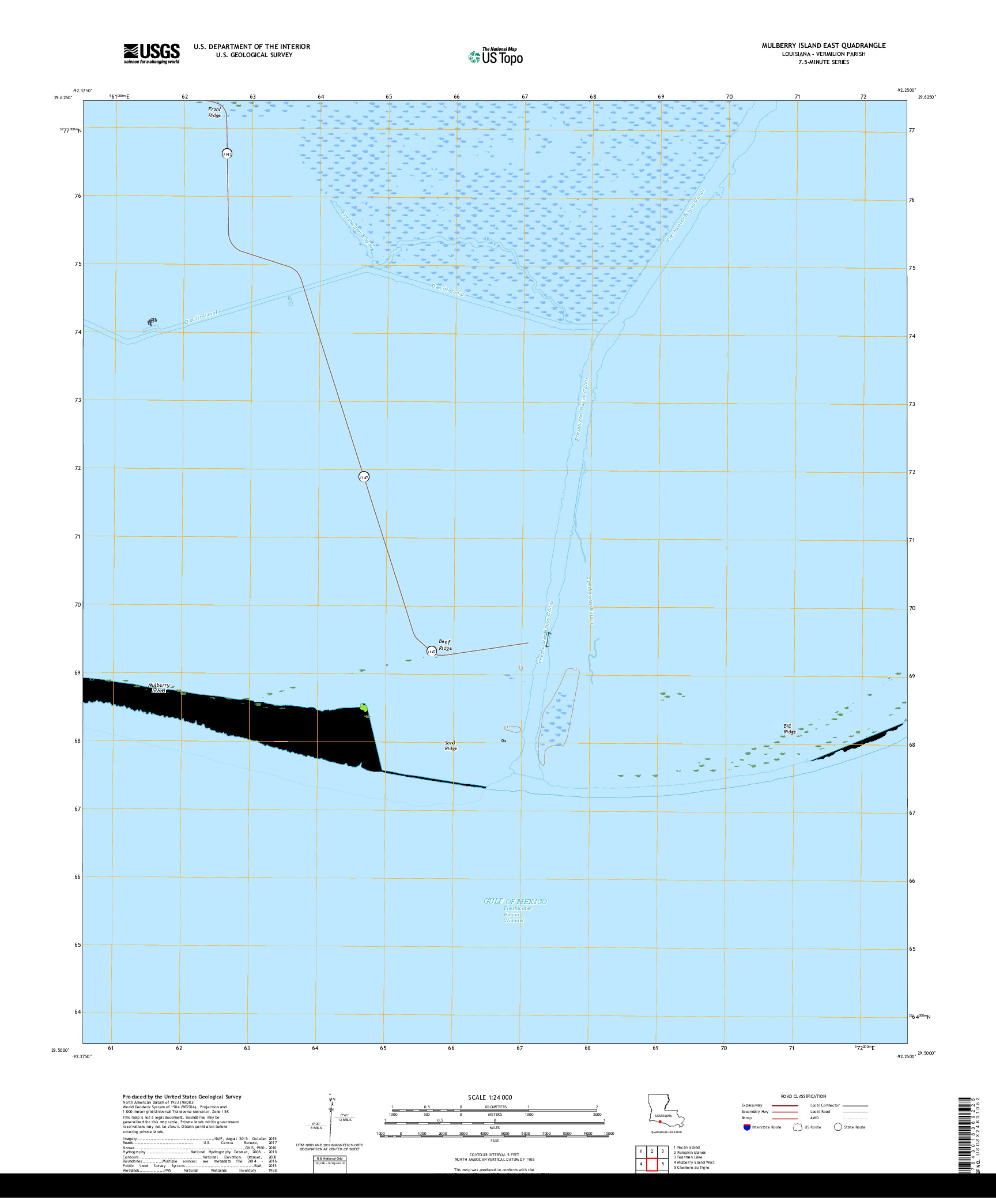 USGS US TOPO 7.5-MINUTE MAP FOR MULBERRY ISLAND EAST, LA 2018