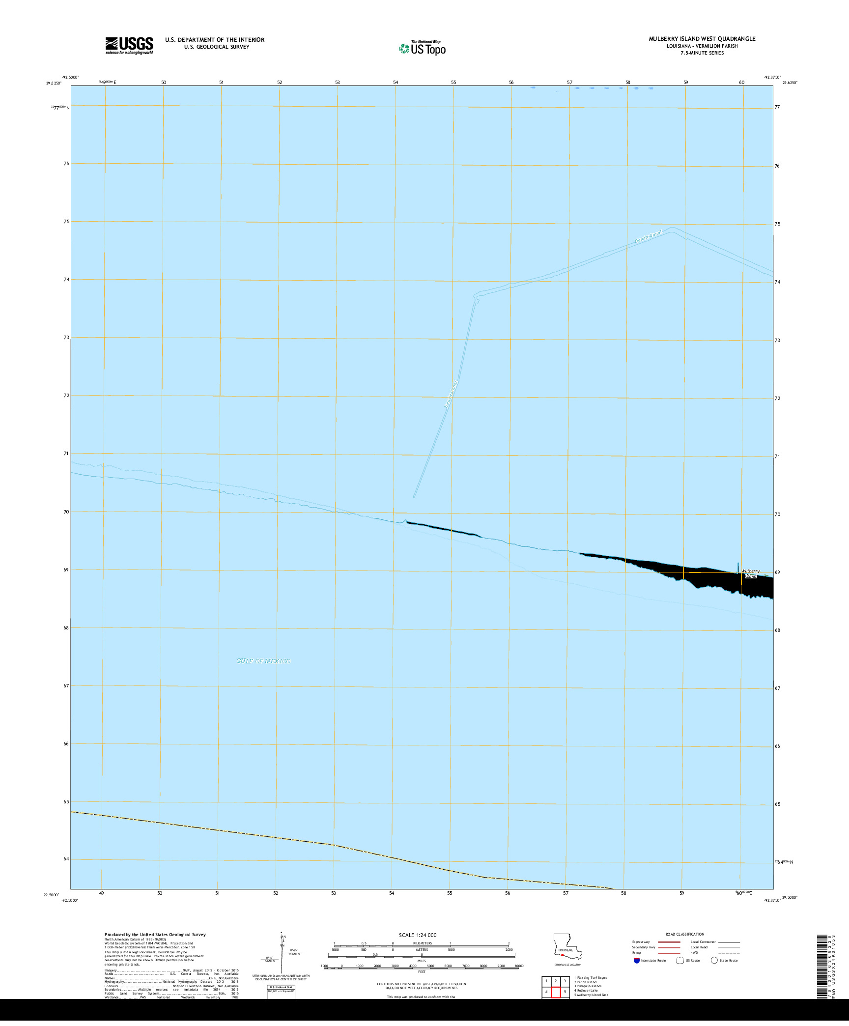 USGS US TOPO 7.5-MINUTE MAP FOR MULBERRY ISLAND WEST, LA 2018