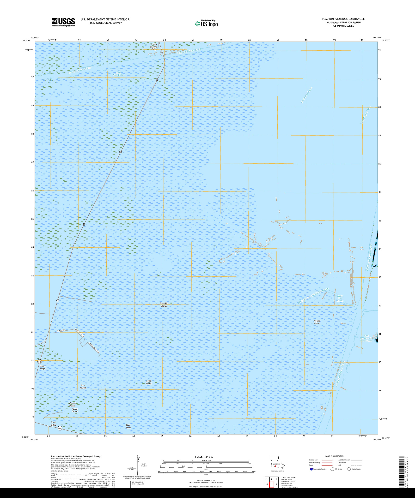 USGS US TOPO 7.5-MINUTE MAP FOR PUMPKIN ISLANDS, LA 2018