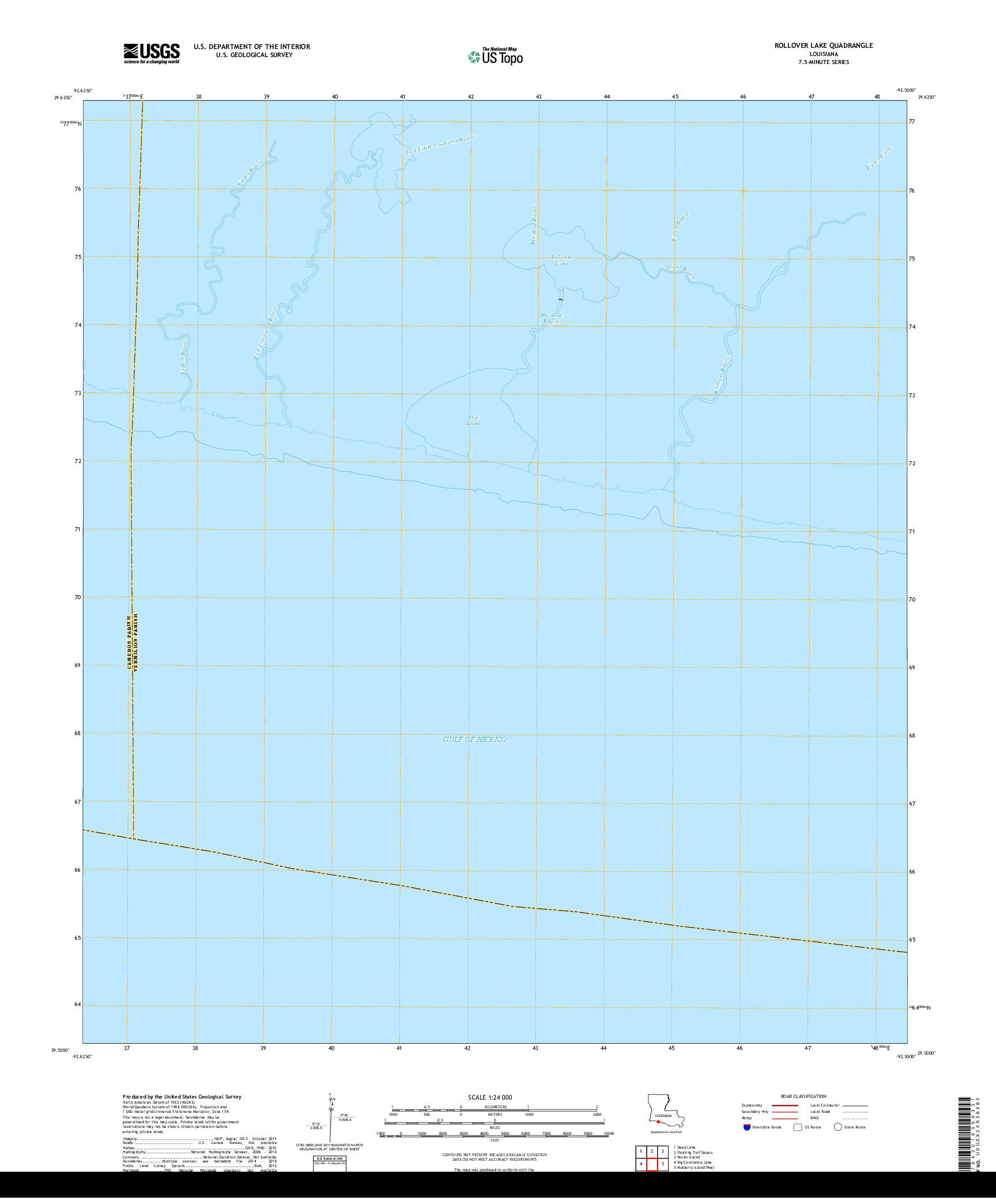 USGS US TOPO 7.5-MINUTE MAP FOR ROLLOVER LAKE, LA 2018