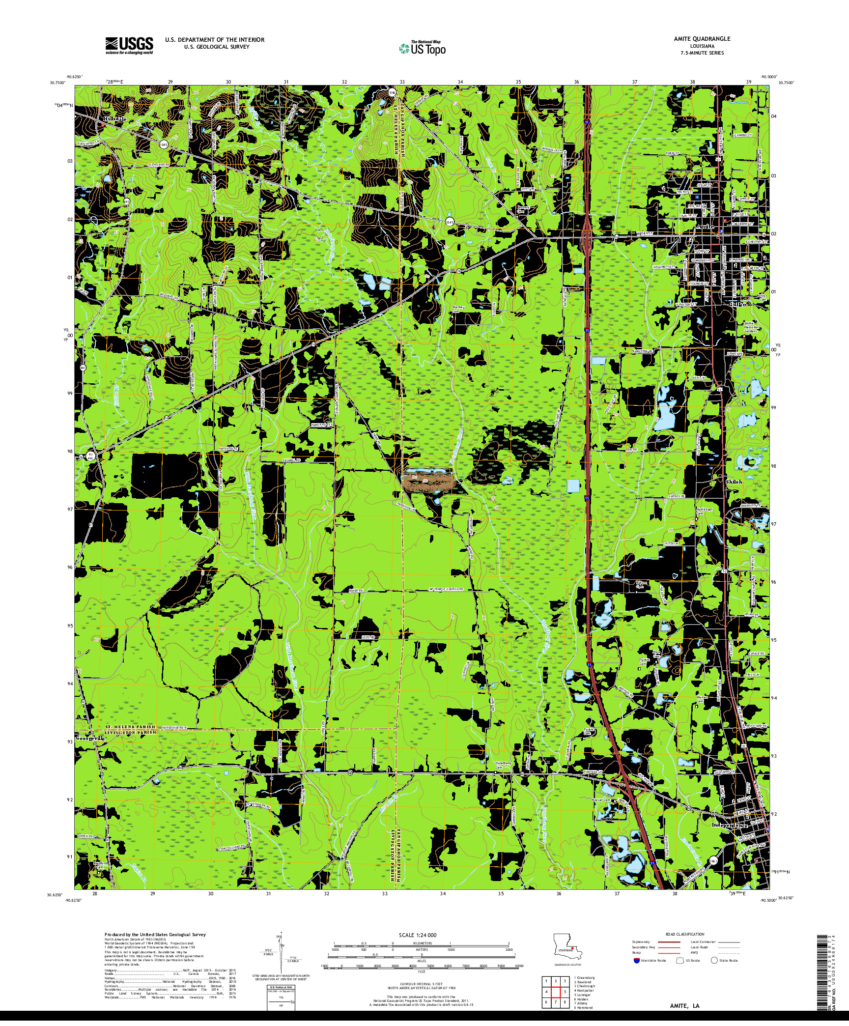 USGS US TOPO 7.5-MINUTE MAP FOR AMITE, LA 2018