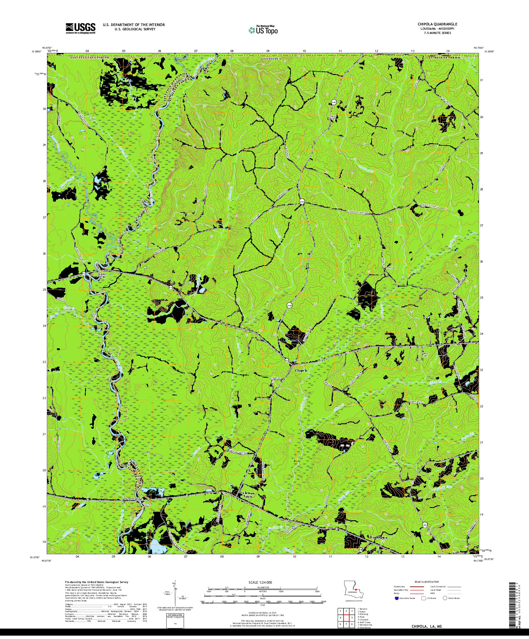 USGS US TOPO 7.5-MINUTE MAP FOR CHIPOLA, LA,MS 2018