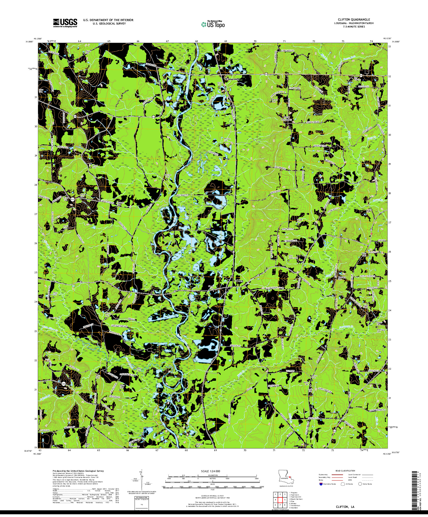 USGS US TOPO 7.5-MINUTE MAP FOR CLIFTON, LA 2018