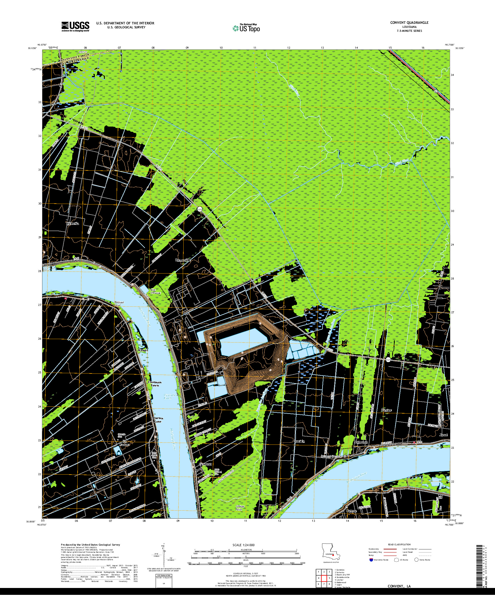 USGS US TOPO 7.5-MINUTE MAP FOR CONVENT, LA 2018