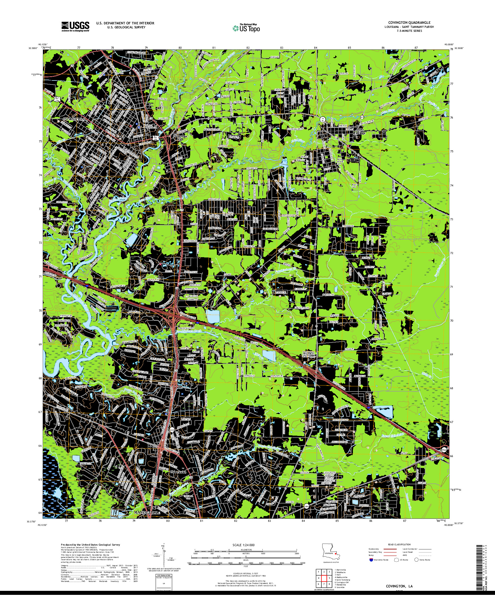 USGS US TOPO 7.5-MINUTE MAP FOR COVINGTON, LA 2018