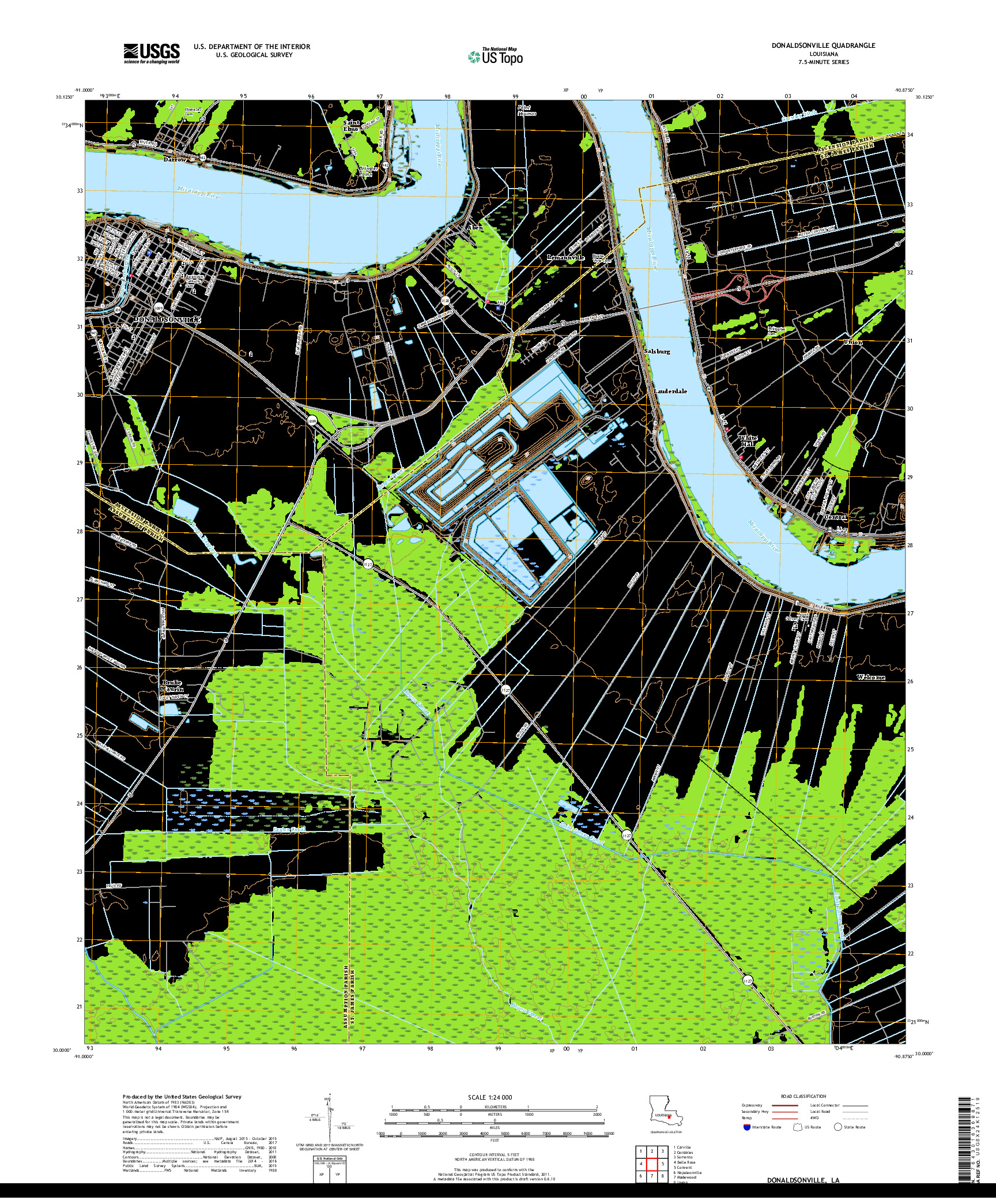 USGS US TOPO 7.5-MINUTE MAP FOR DONALDSONVILLE, LA 2018